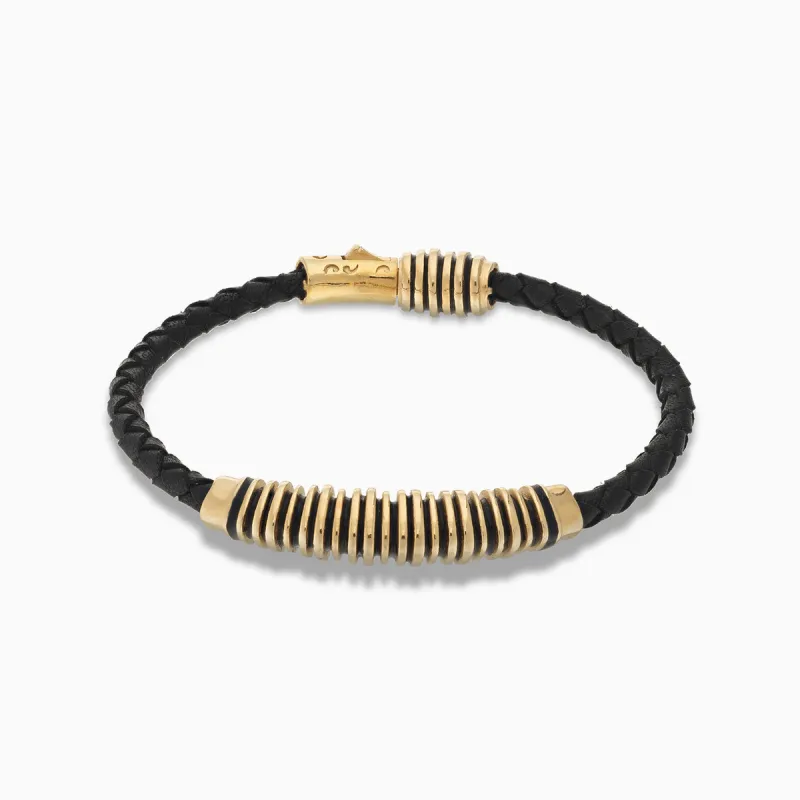 ACIES Polished Vermeil and Black Leather Bracelet with Black Enamel sold by Marco Dal Maso
