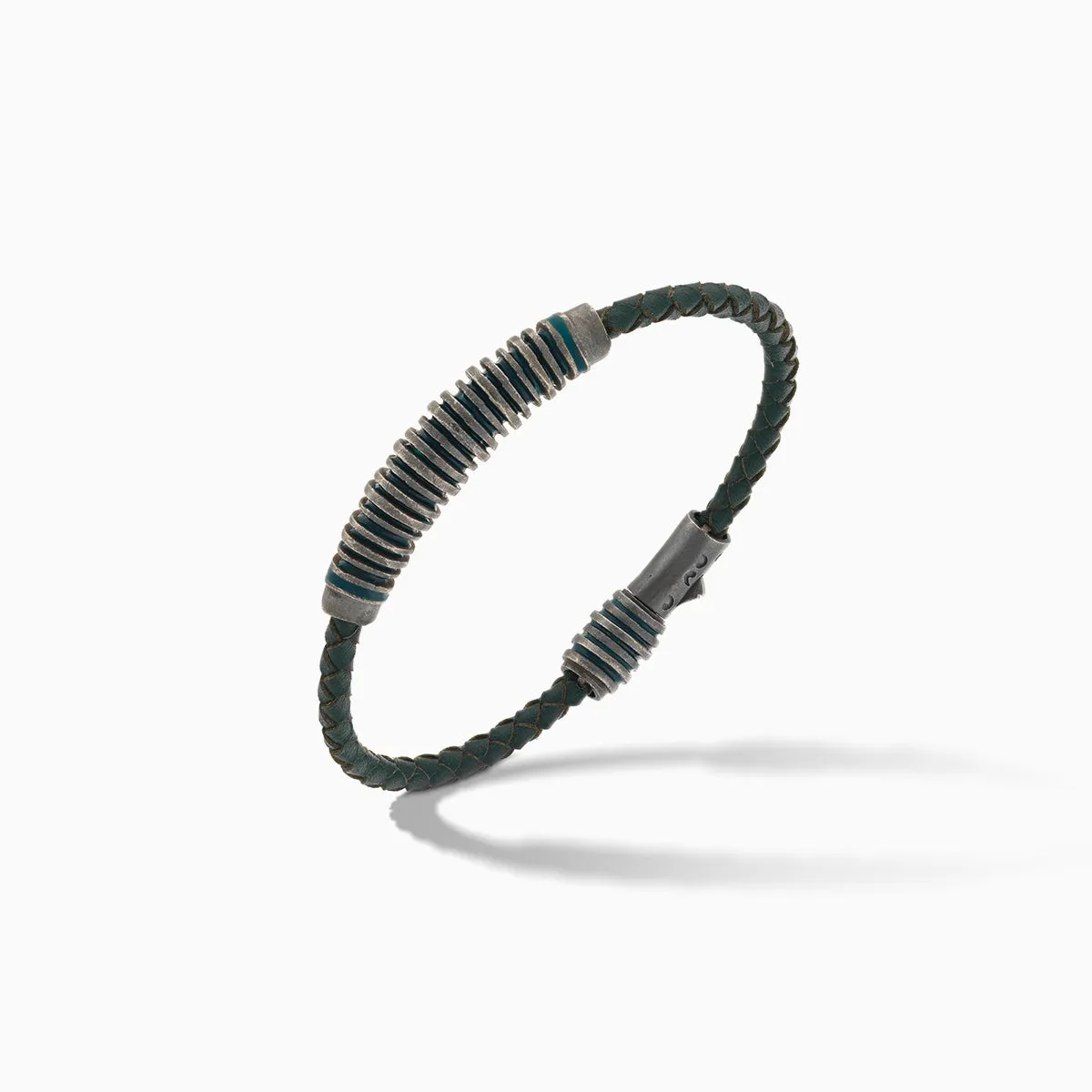 ACIES Oxidized Silver and Green Leather Bracelet with Green Enamel sold by Marco Dal Maso