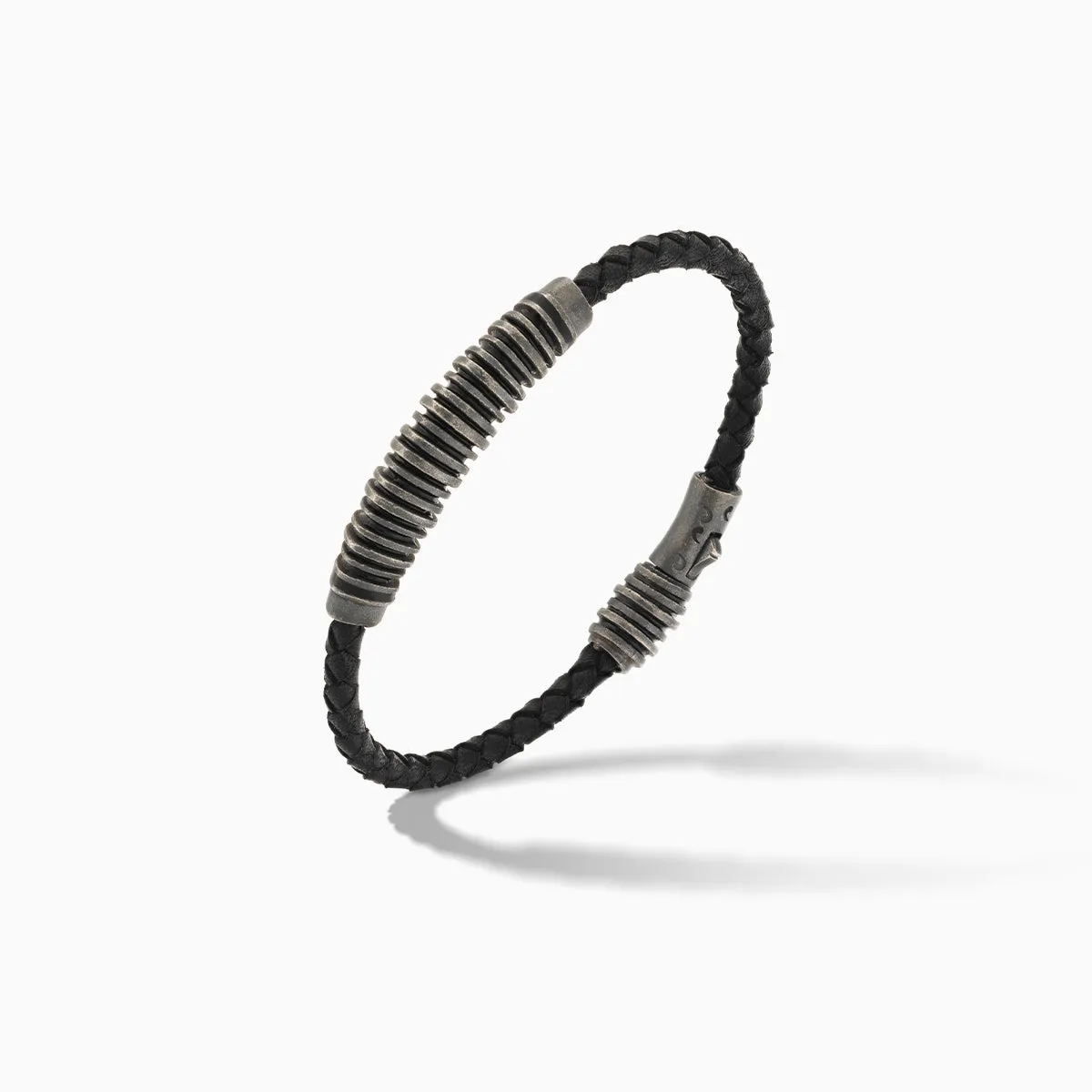 ACIES Oxidized Silver and Black Leather Bracelet with Black Enamel sold by Marco Dal Maso