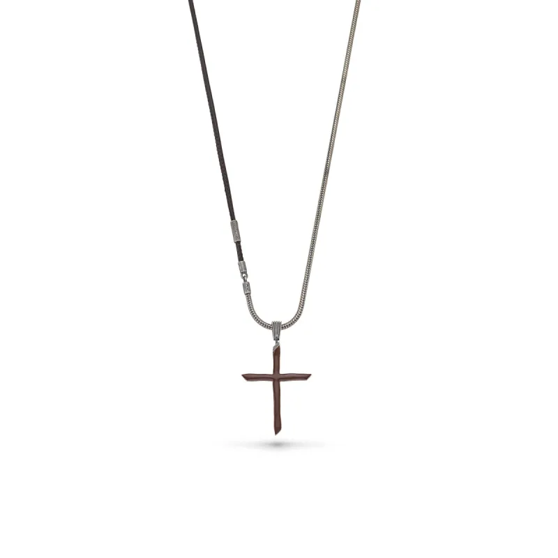Oxidized Silver Pendant with brown enamel and leather sold by Marco Dal Maso