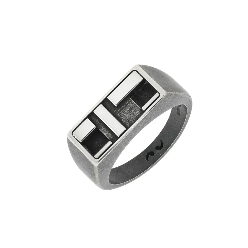Oxidized and Polished Silver Ring with black enamel sold by Marco Dal Maso