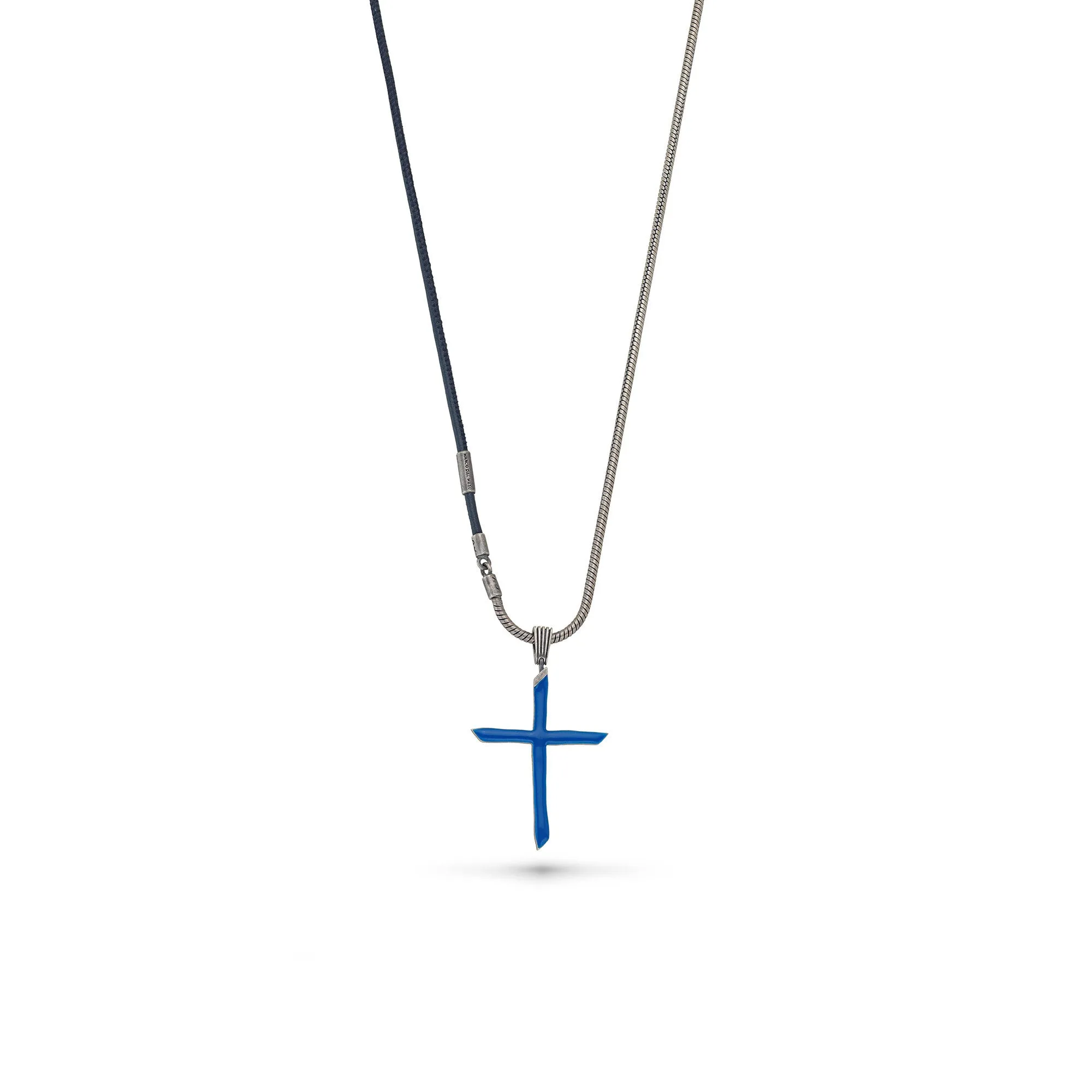 Oxidized Silver Pendant with blue enamel and leather sold by Marco Dal Maso