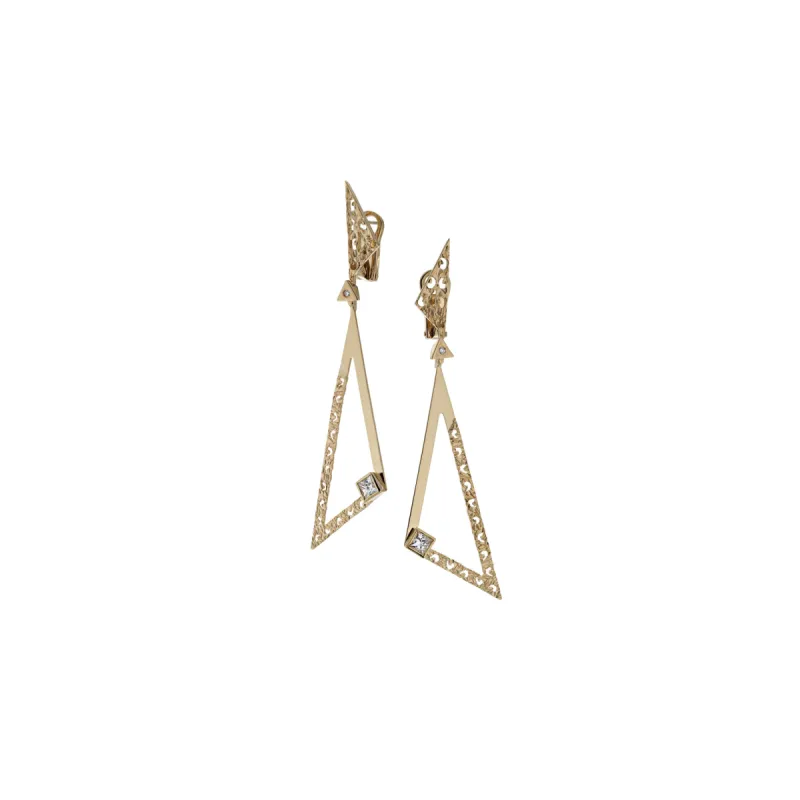 Small Solar Acute Earrings in Textured & Polished 18kt Gold sold by Marco Dal Maso