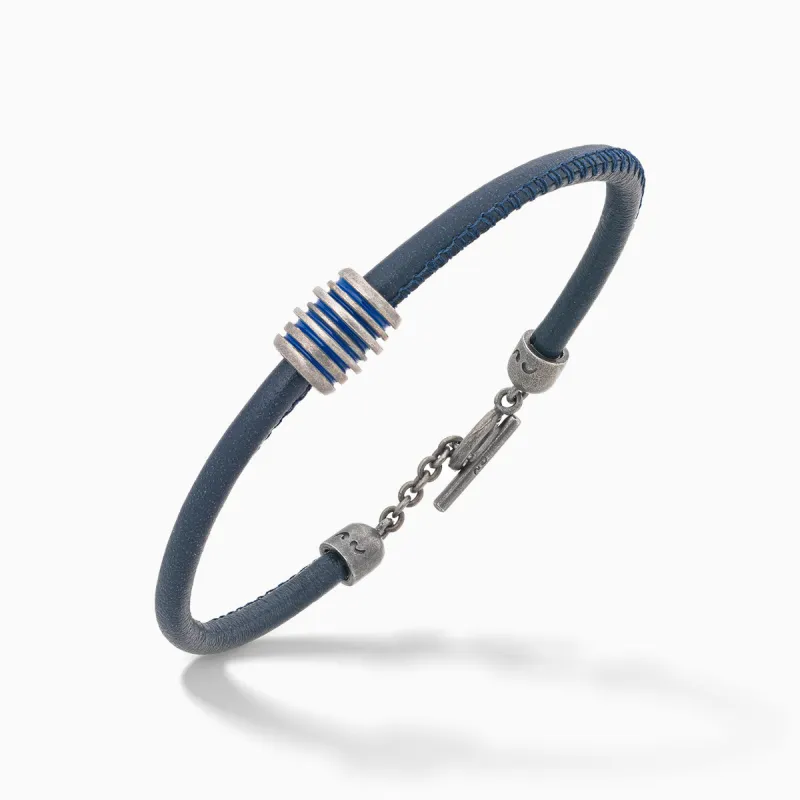 ACIES Roller Bracelet with Blue Enamel and Leather sold by Marco Dal Maso