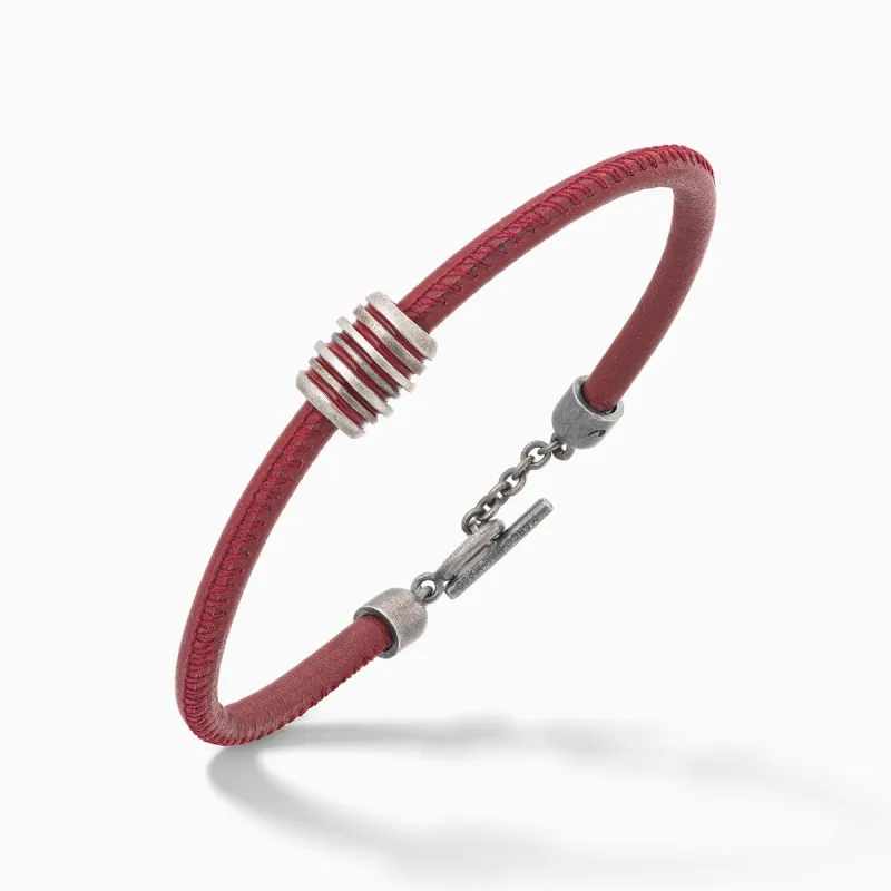 ACIES Roller Bracelet with Red Enamel and Leather sold by Marco Dal Maso