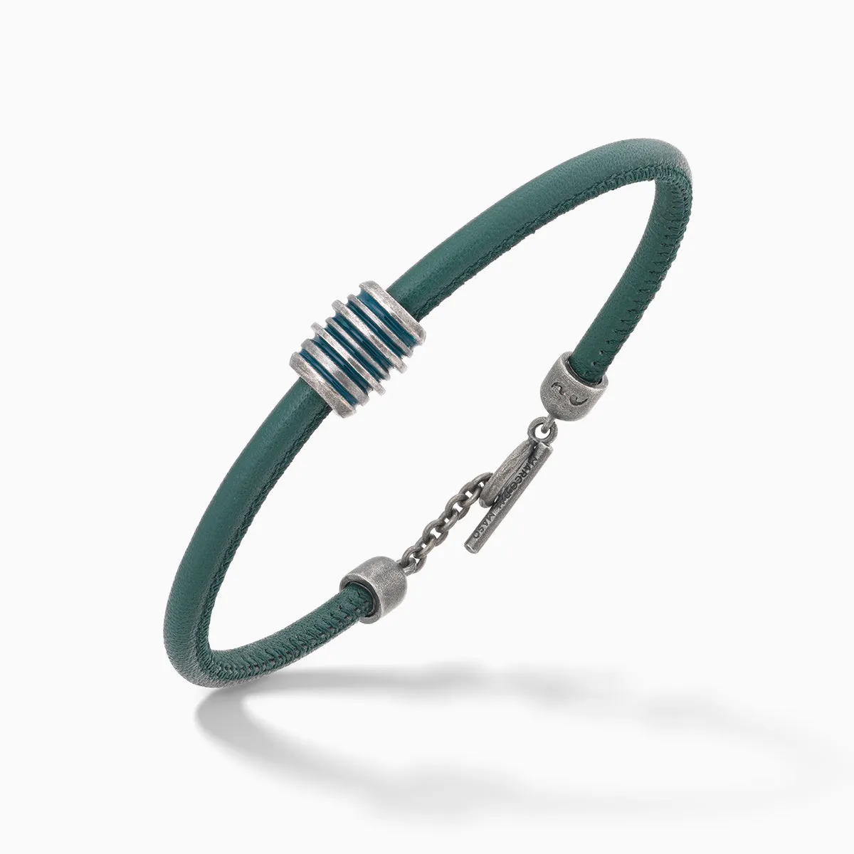 ACIES Roller Bracelet with Green Enamel and Leather sold by Marco Dal Maso