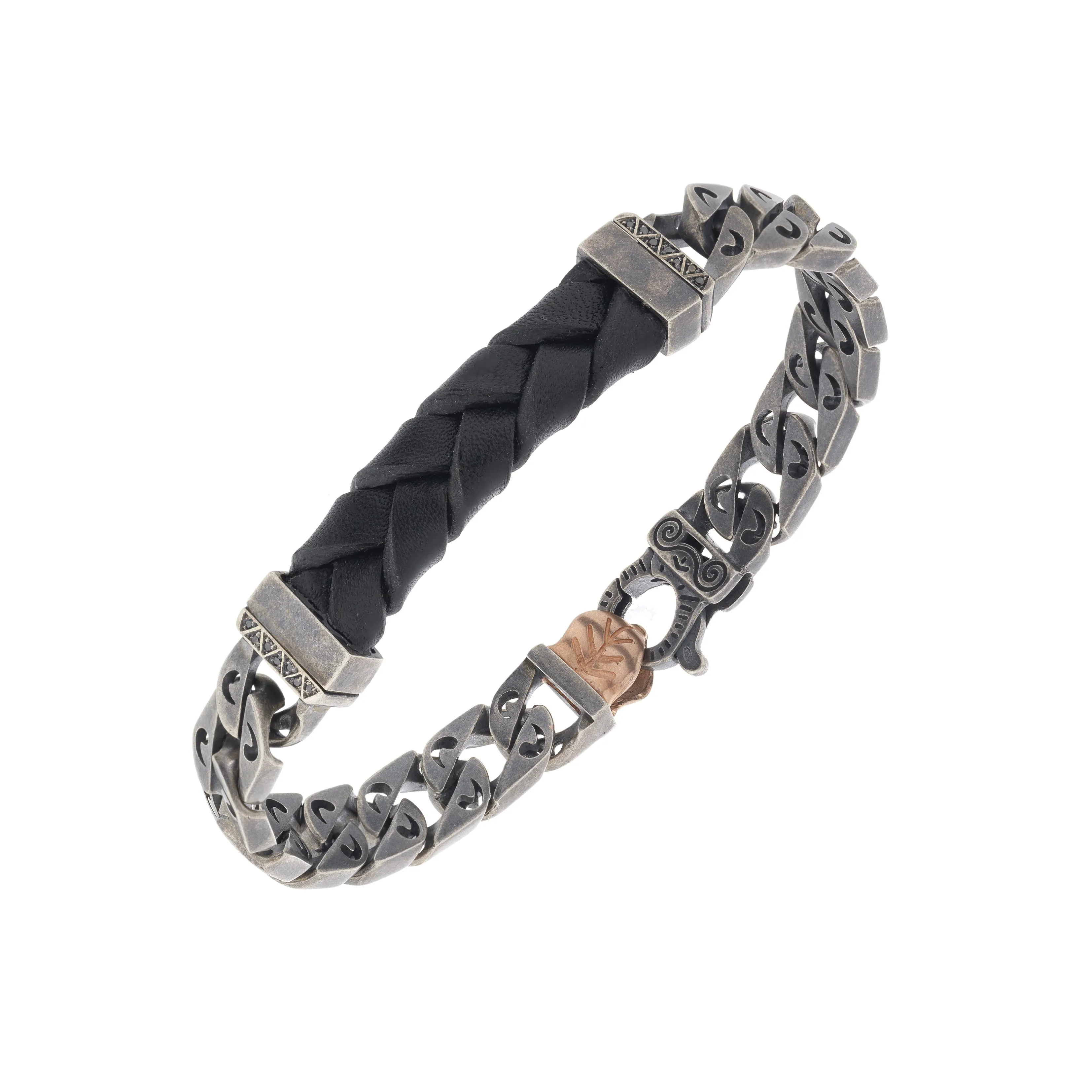FLAMING TONGUE 18K Rose Gold Vermeil and Oxidized Bracelet with Black Diamonds sold by Marco Dal Maso