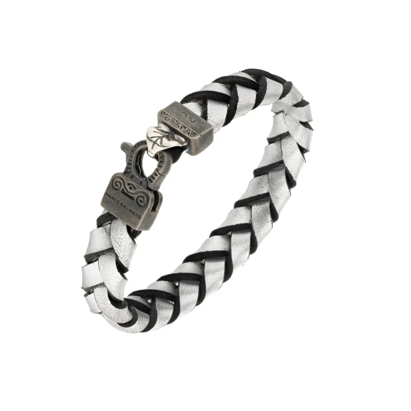 FLAMING TONGUE Oxidized and Polished Silver Bracelet with silver leather & black diamonds sold by Marco Dal Maso