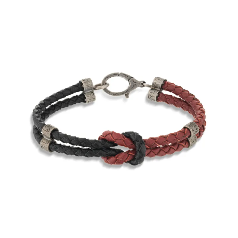 Twisted Red and Black Woven Leather and Oxidized Silver Bracelet sold by Marco Dal Maso
