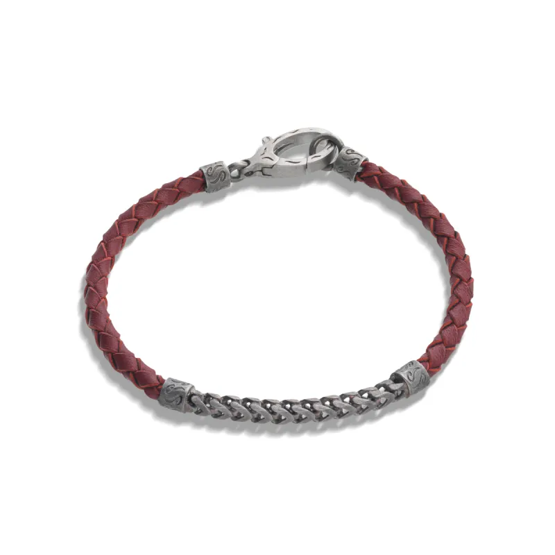LASH Curve Chain Oxidized Bracelet with red leather sold by Marco Dal Maso