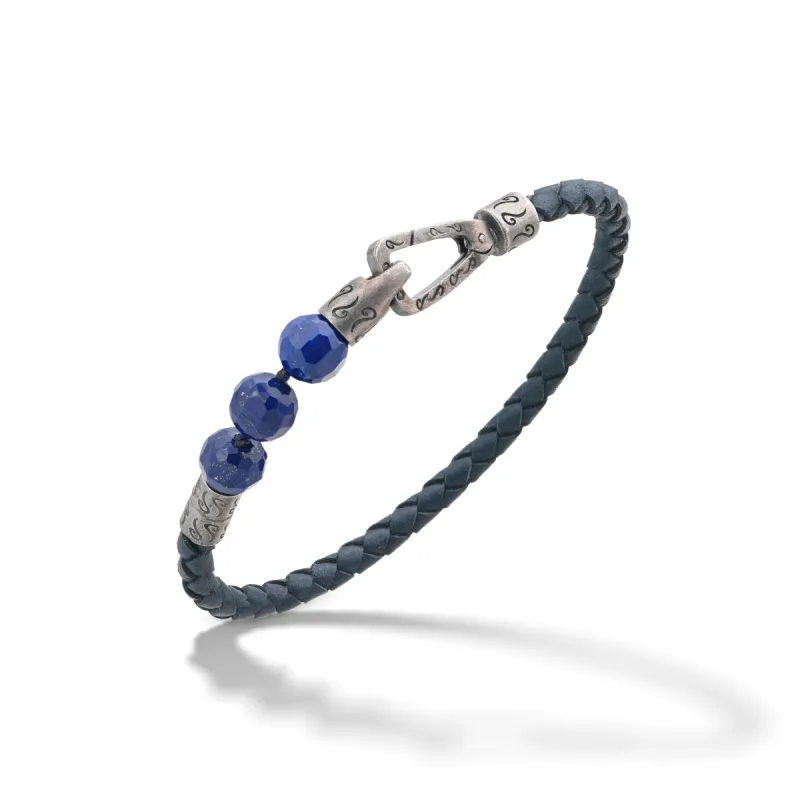 LASH 3 Beaded Lapis with blue leather bracelet sold by Marco Dal Maso