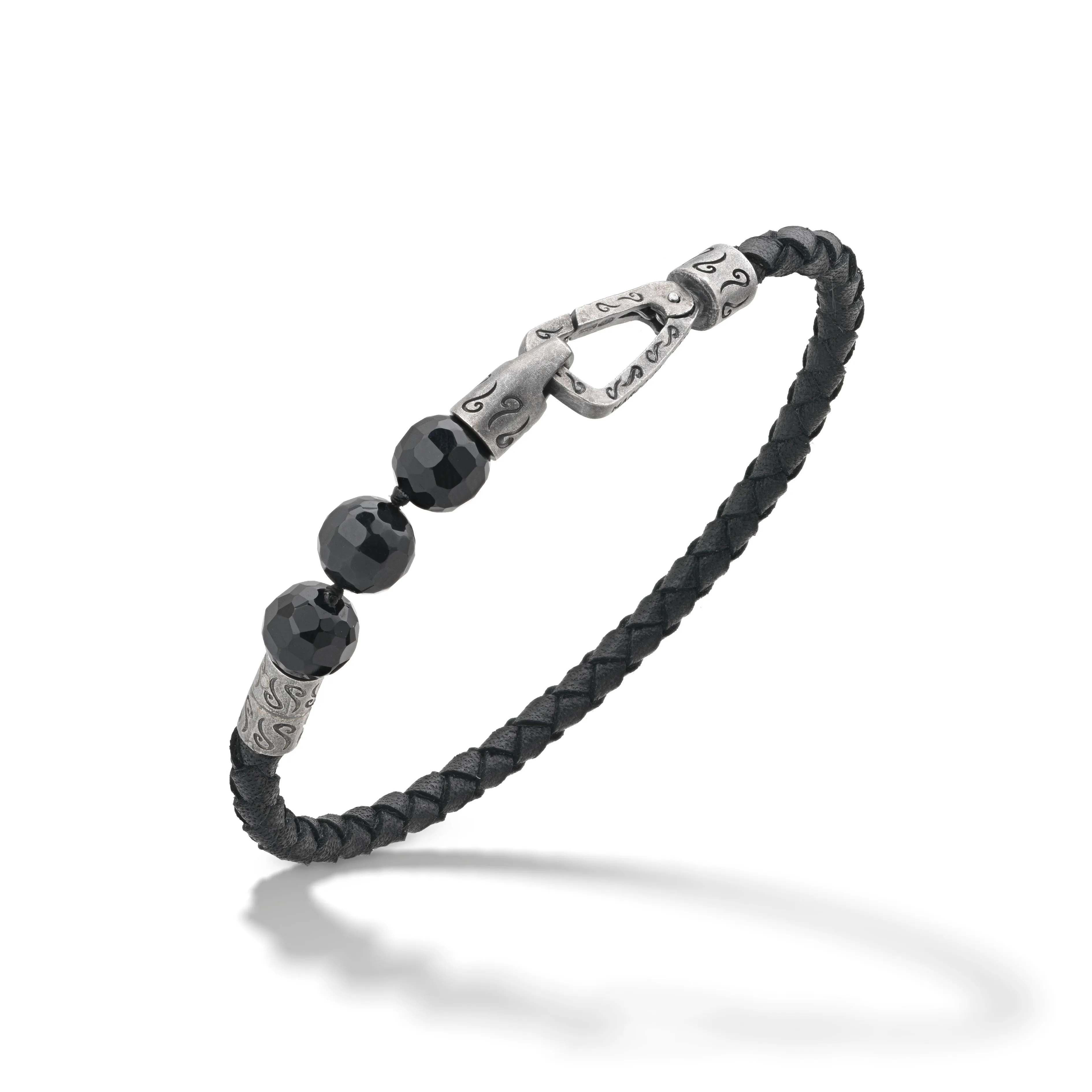 LASH 3 Beaded Onyx with black leather bracelet sold by Marco Dal Maso