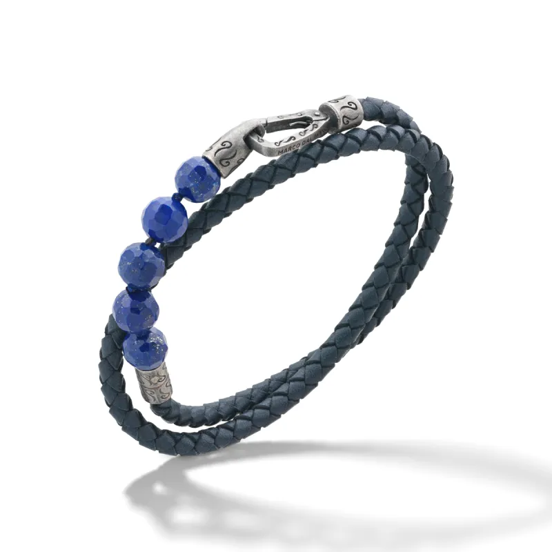 LASH Faceted Lapis Double Wrap Leather Bracelet sold by Marco Dal Maso