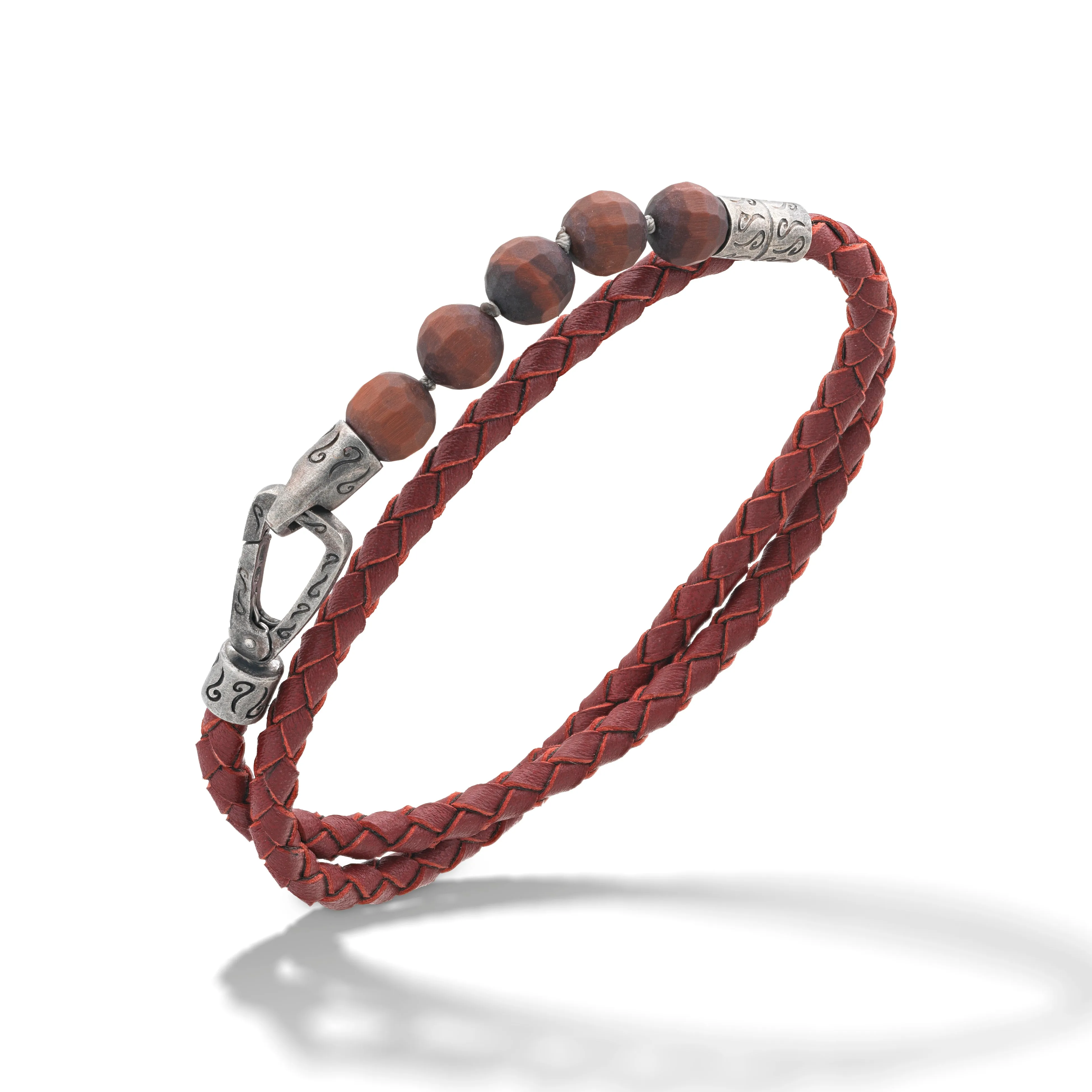 LASH Faceted Red Tiger Eye Double Wrap Leather Bracelet sold by Marco Dal Maso