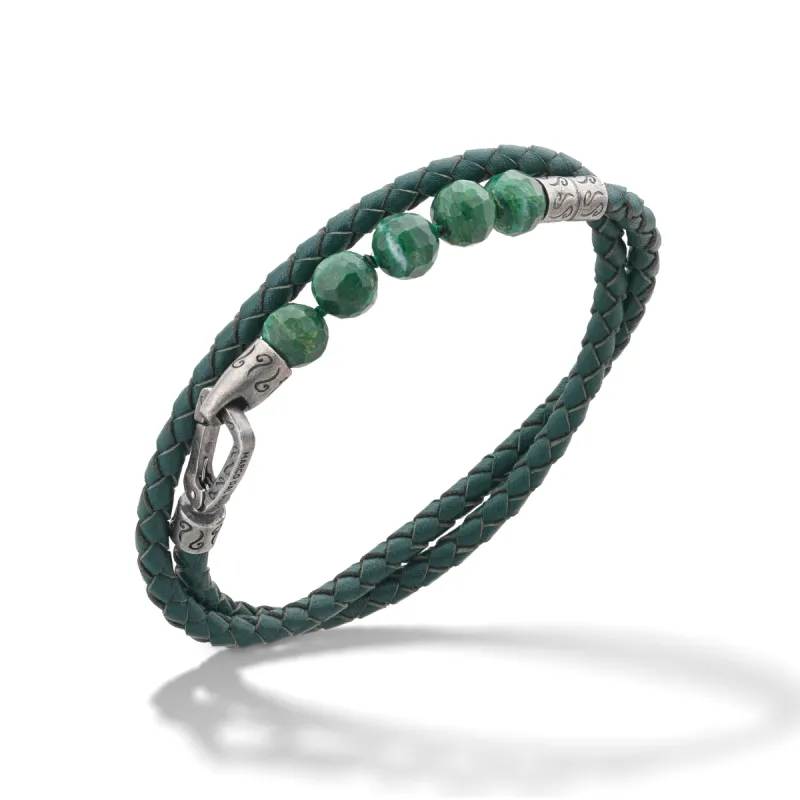 LASH Faceted African Jadeite Double Wrap Leather Bracelet sold by Marco Dal Maso