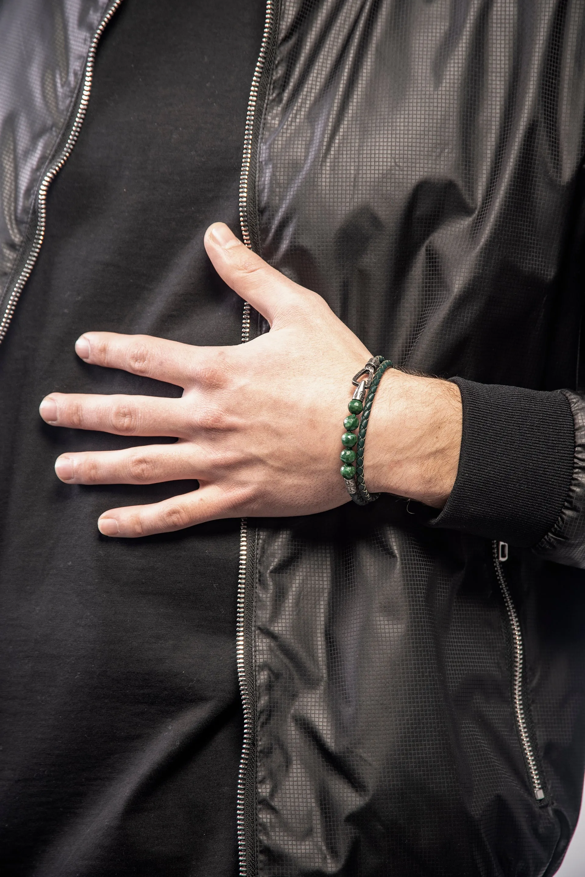 LASH Faceted African Jadeite Double Wrap Leather Bracelet sold by Marco Dal Maso product image thumbnail 2