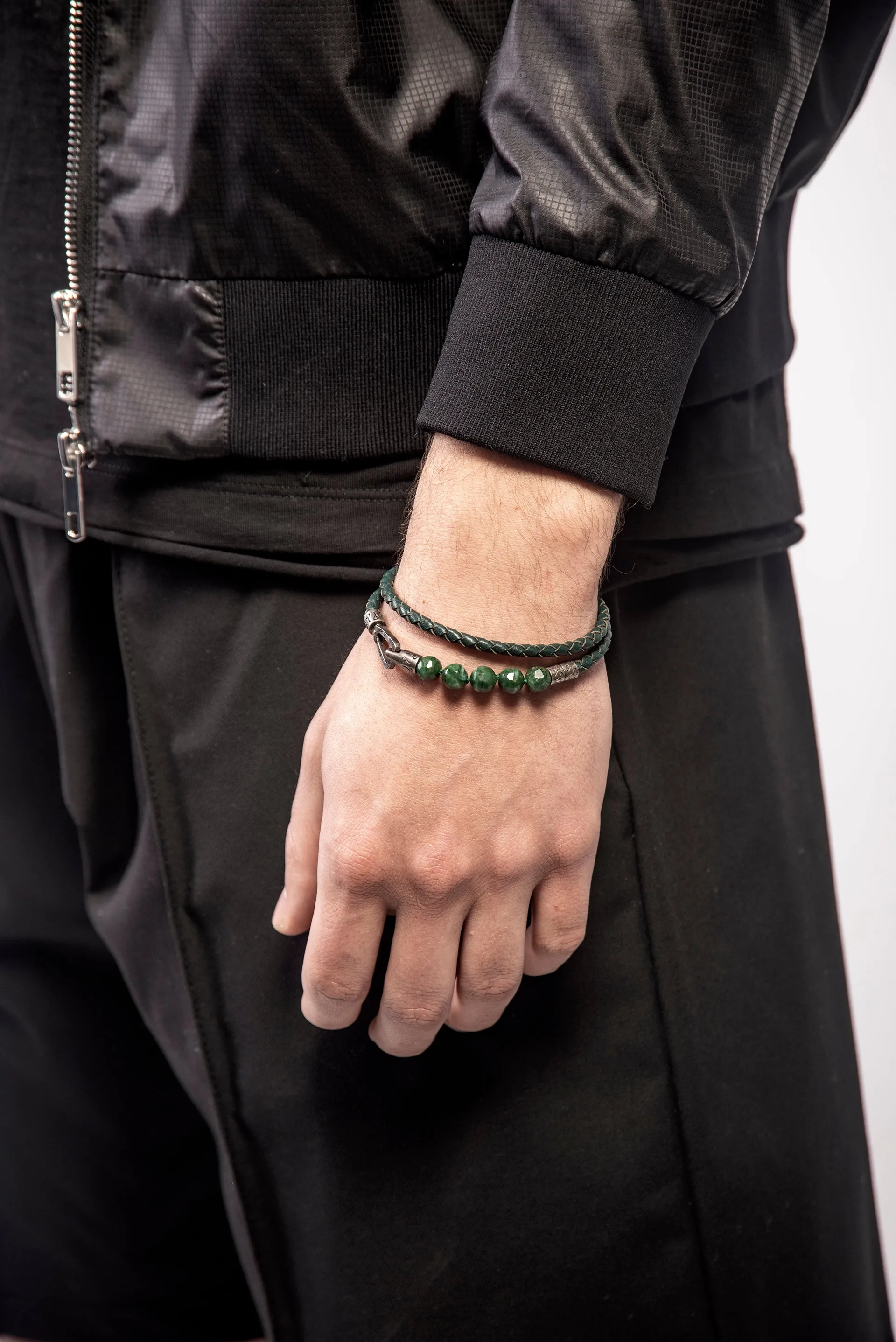 LASH Faceted African Jadeite Double Wrap Leather Bracelet sold by Marco Dal Maso product image thumbnail 4