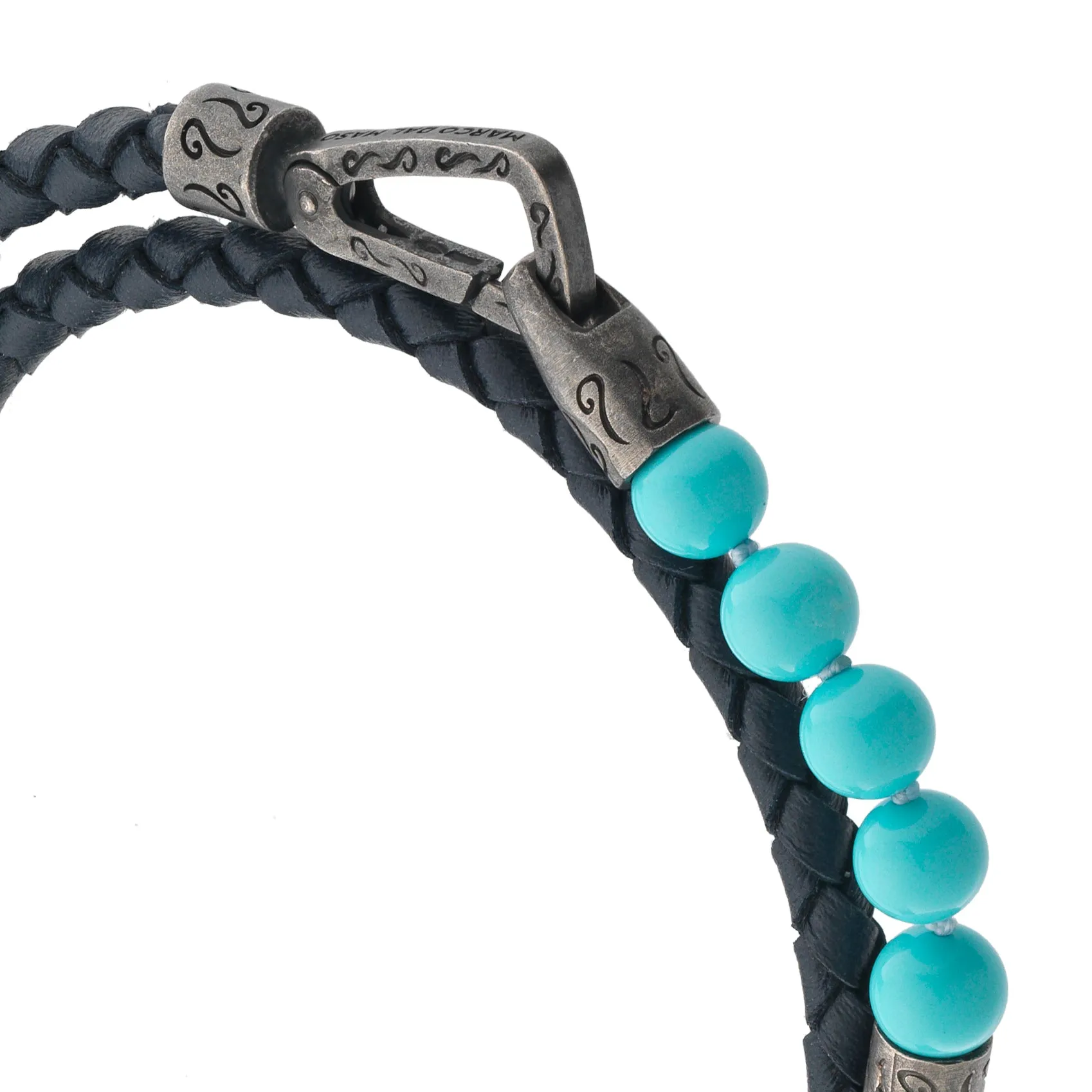 Polished 6mm Turquoise Double Wrap Blue Leather Bracelet sold by Marco Dal Maso product image thumbnail 4