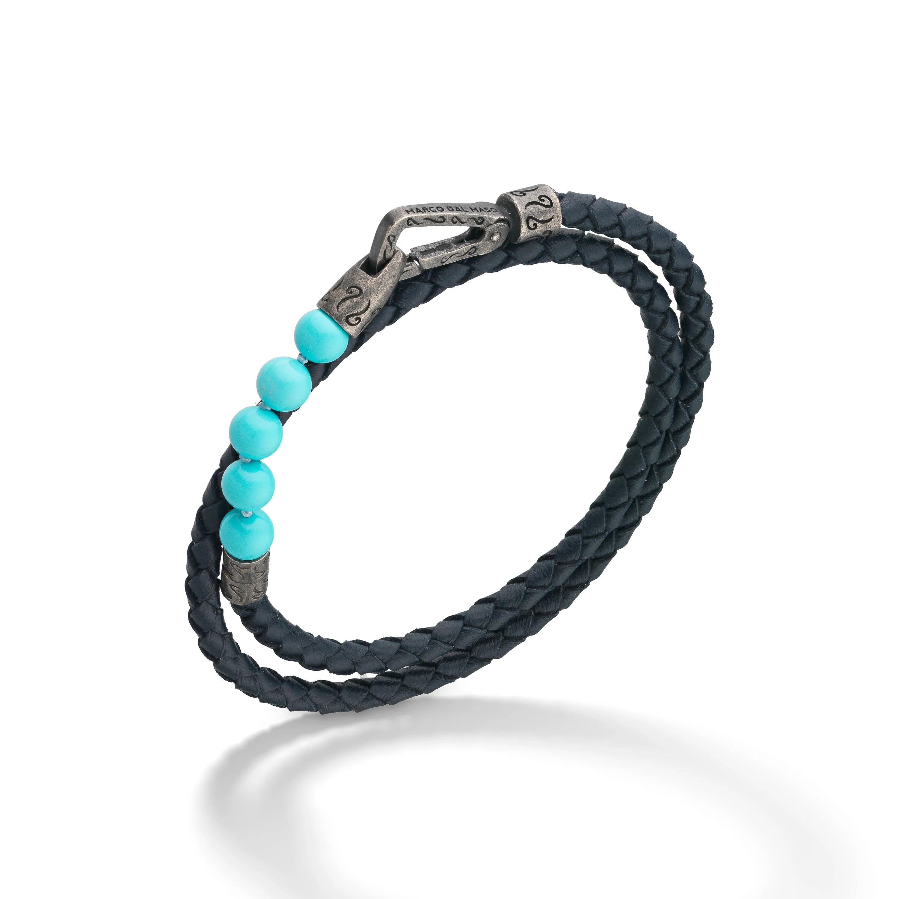 Polished 6mm Turquoise Double Wrap Blue Leather Bracelet sold by Marco Dal Maso