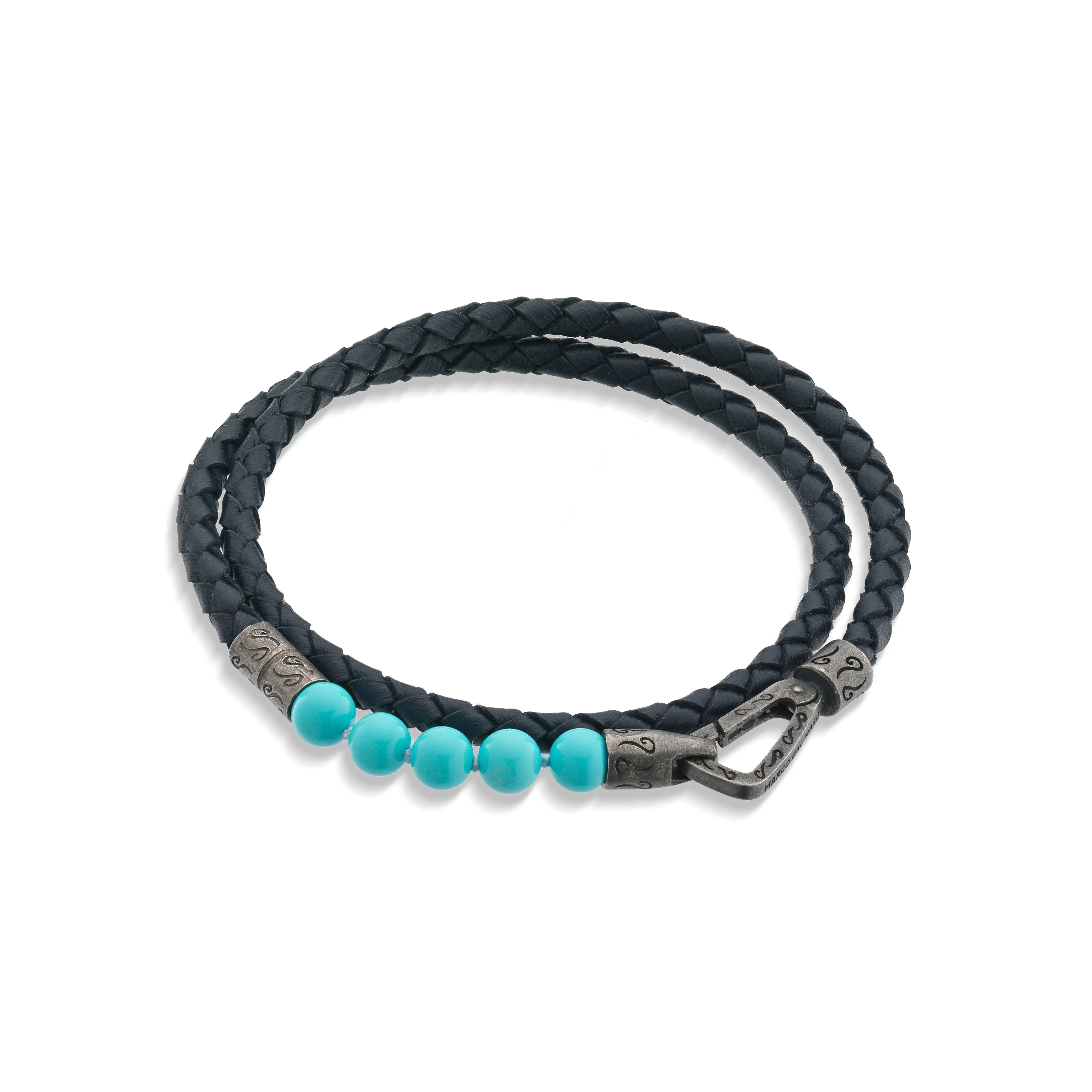 Polished 6mm Turquoise Double Wrap Blue Leather Bracelet sold by Marco Dal Maso product image thumbnail 3