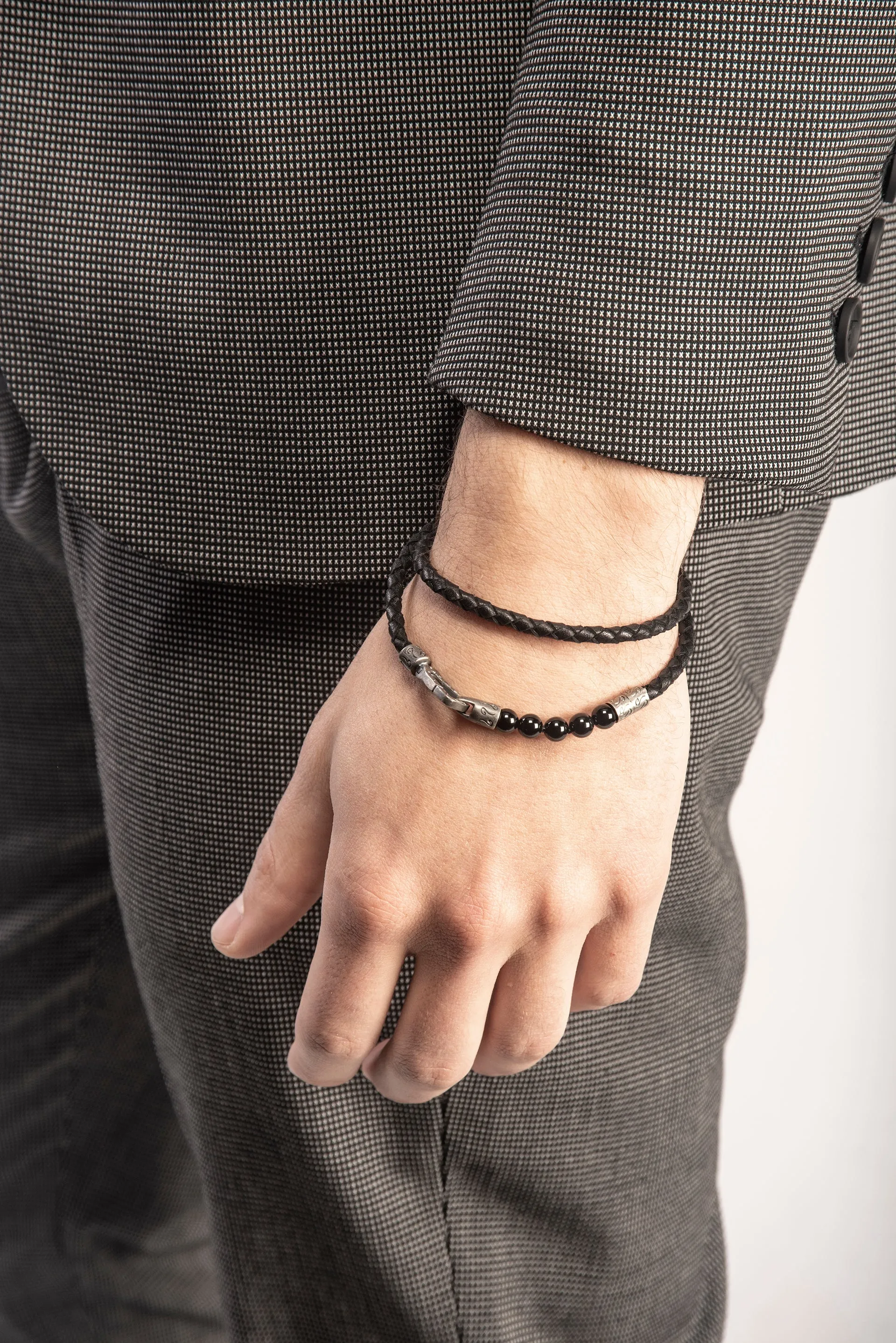 Polished 6mm Onyx Double Wrap Black Leather Bracelet sold by Marco Dal Maso product image thumbnail 2