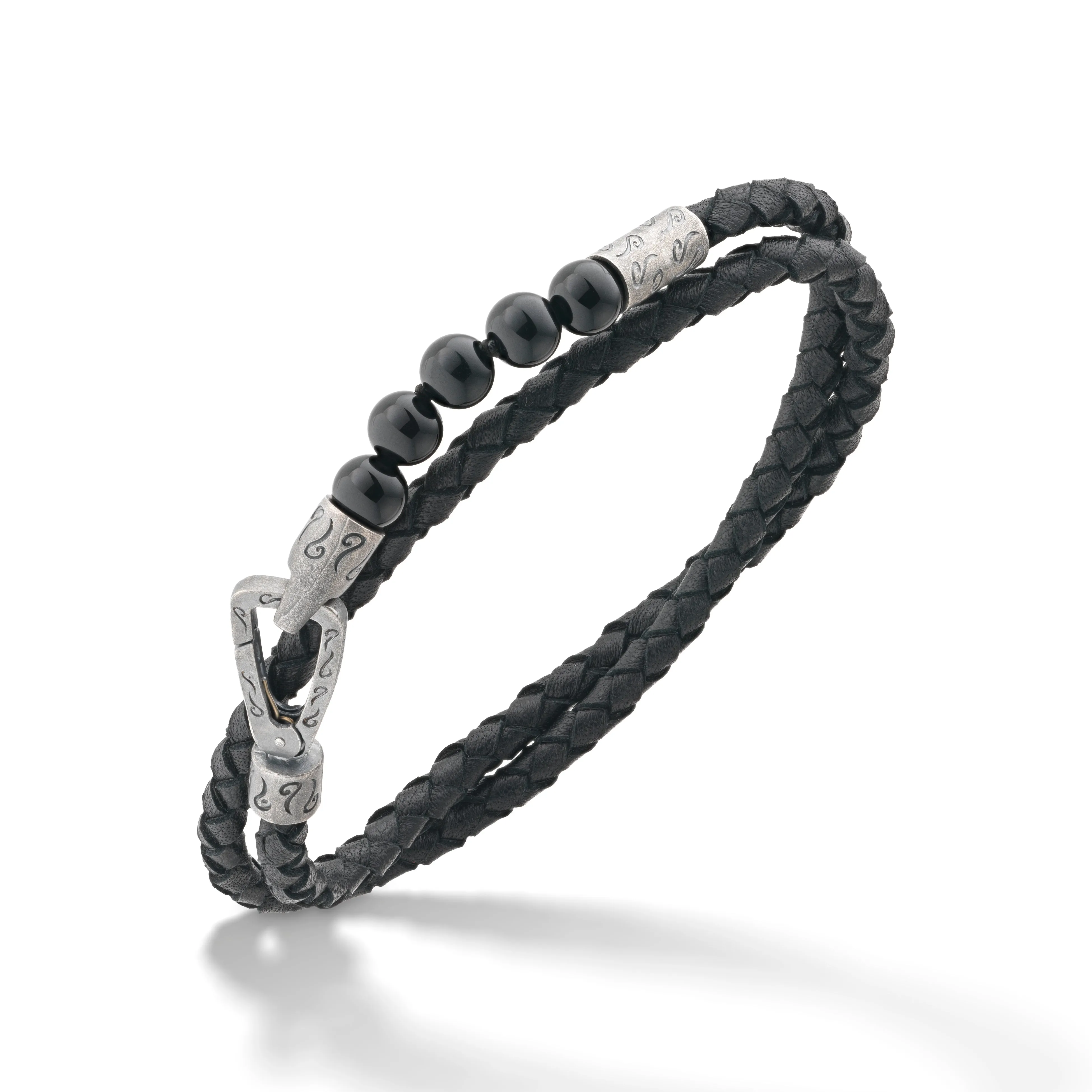 Polished 6mm Onyx Double Wrap Black Leather Bracelet sold by Marco Dal Maso