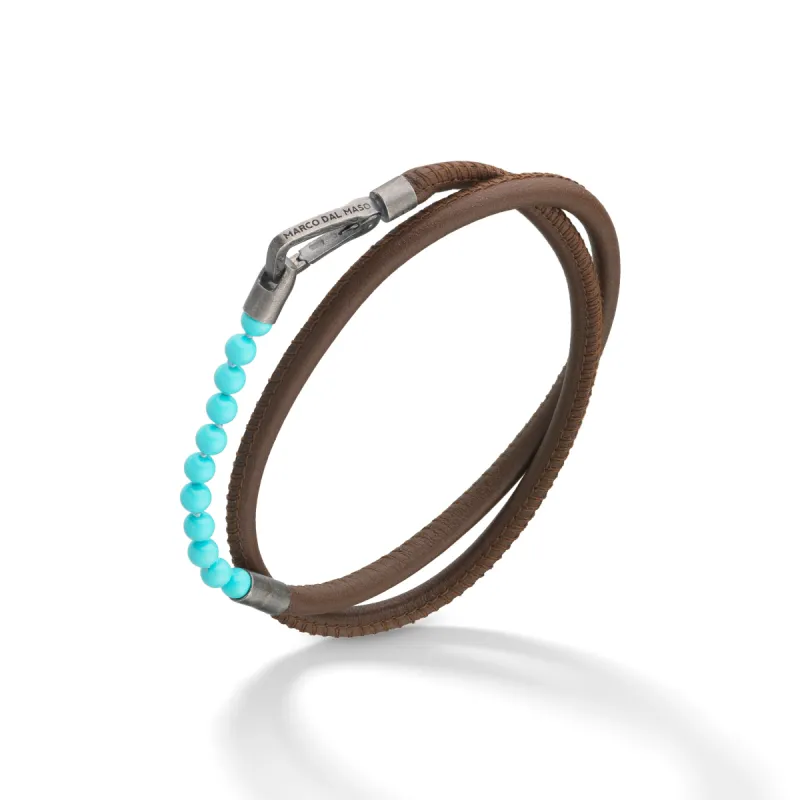 Mini Turquoise Beads Double Wrap Bracelet with brown leather sold by Marco Dal Maso