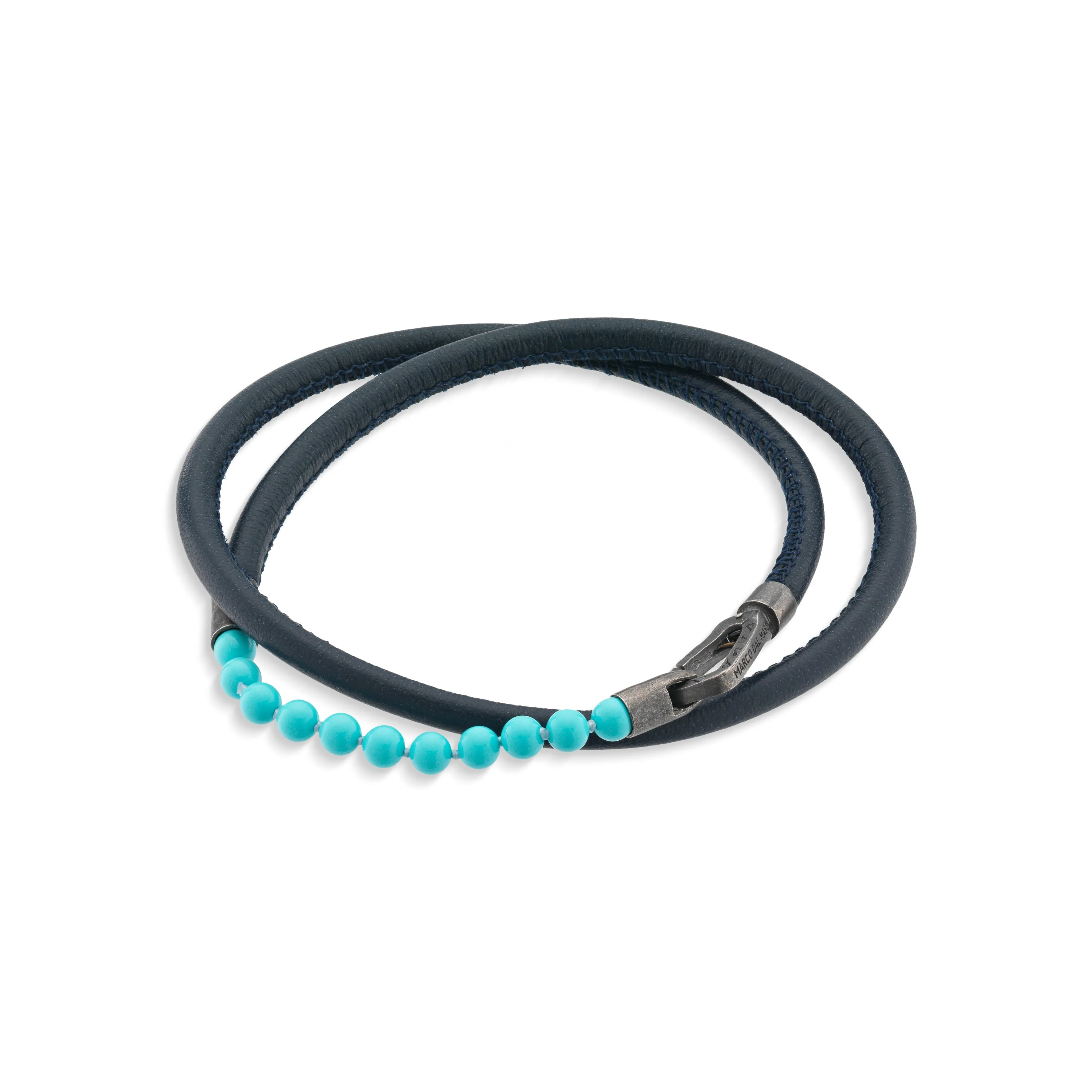 Mini Turquoise Beads Double Wrap Bracelet with blue leather sold by Marco Dal Maso product image thumbnail 2
