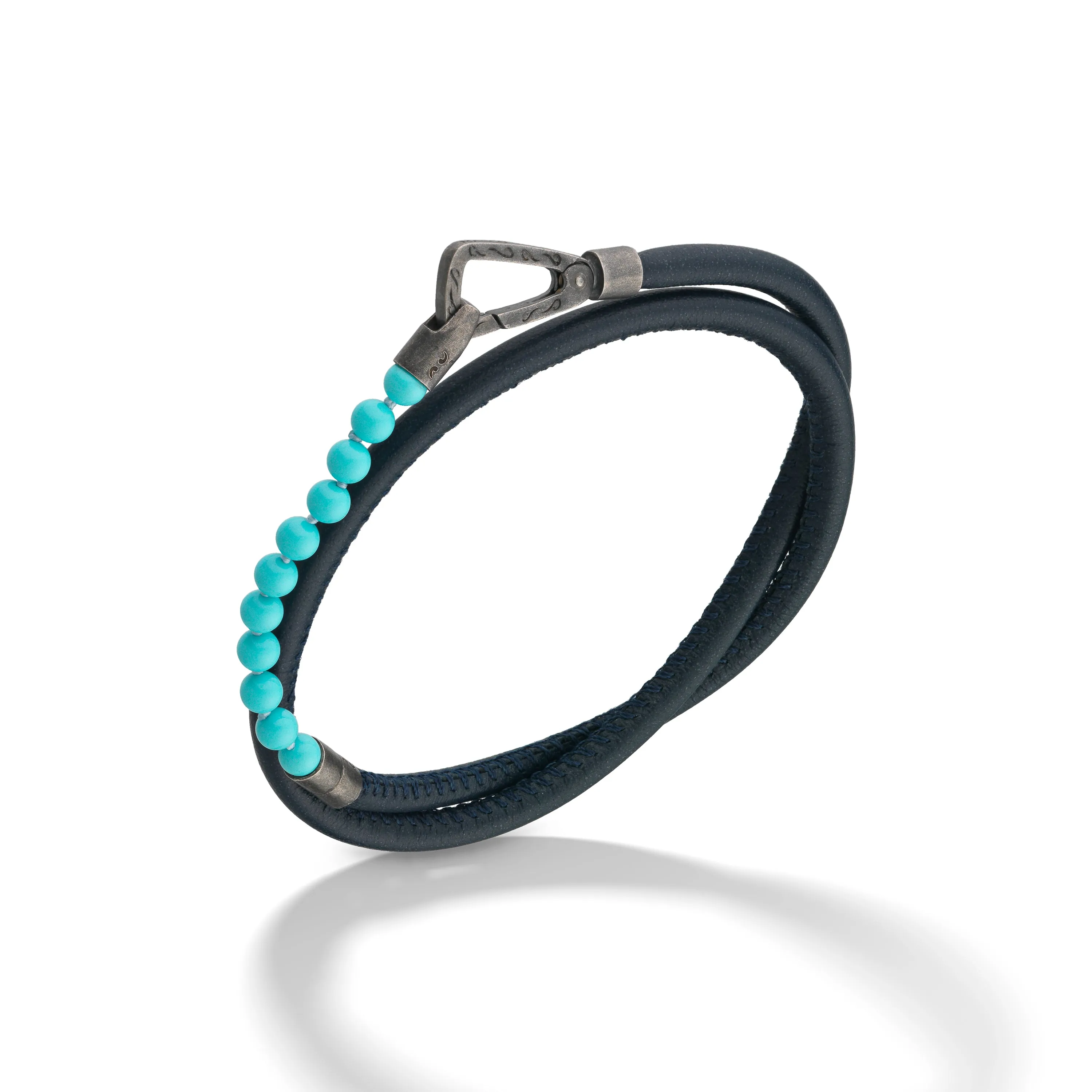 Mini Turquoise Beads Double Wrap Bracelet with blue leather sold by Marco Dal Maso
