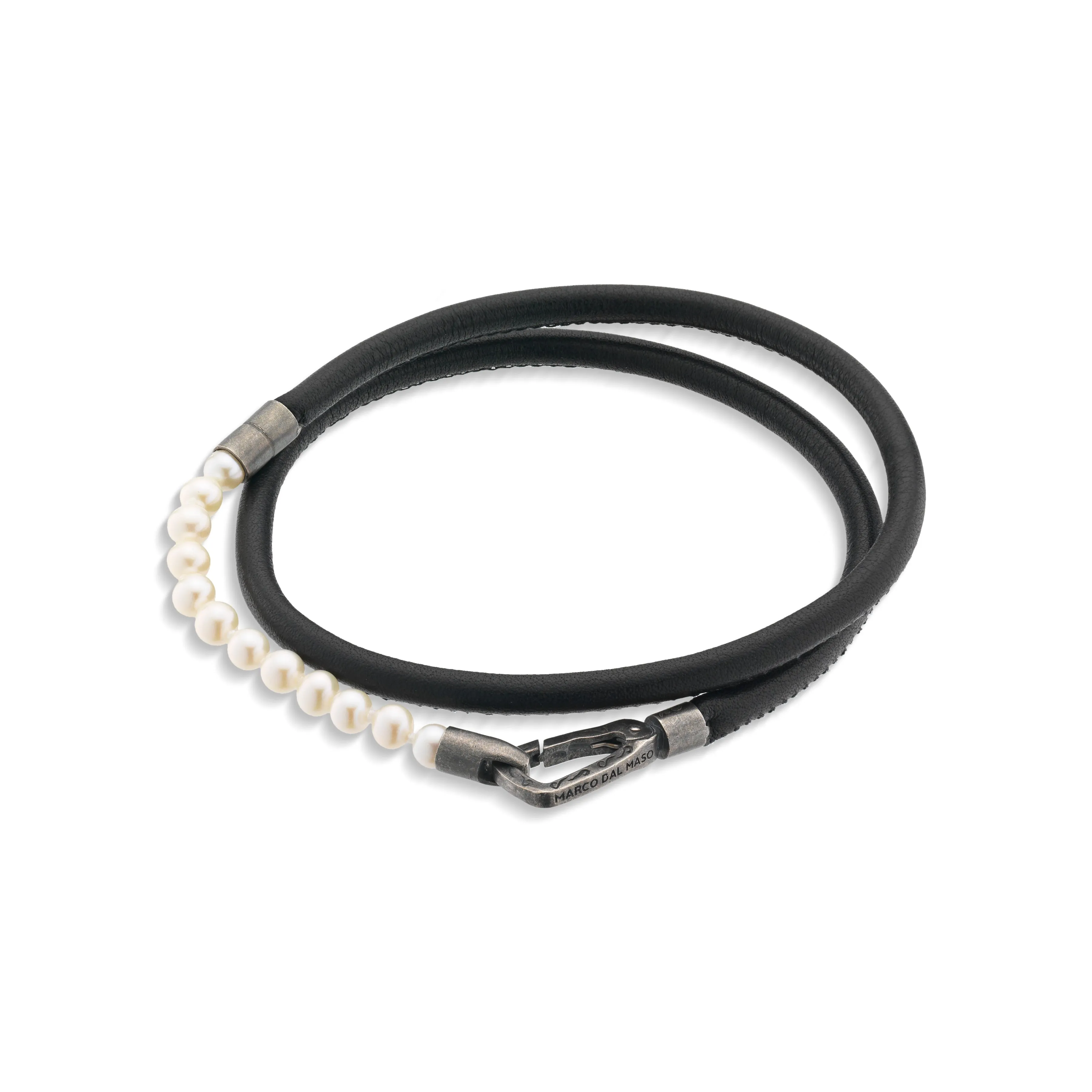 Mini Pearls Beads Double Wrap Bracelet with black leather sold by Marco Dal Maso product image thumbnail 2