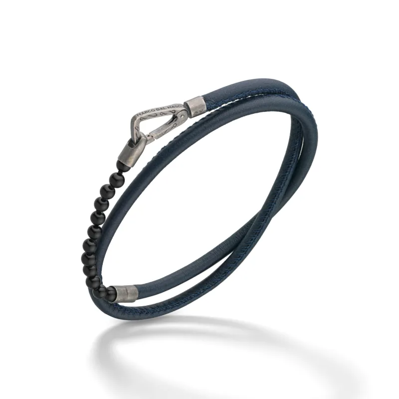 Mini Onyx Beads Double Wrap Bracelet with blue leather sold by Marco Dal Maso