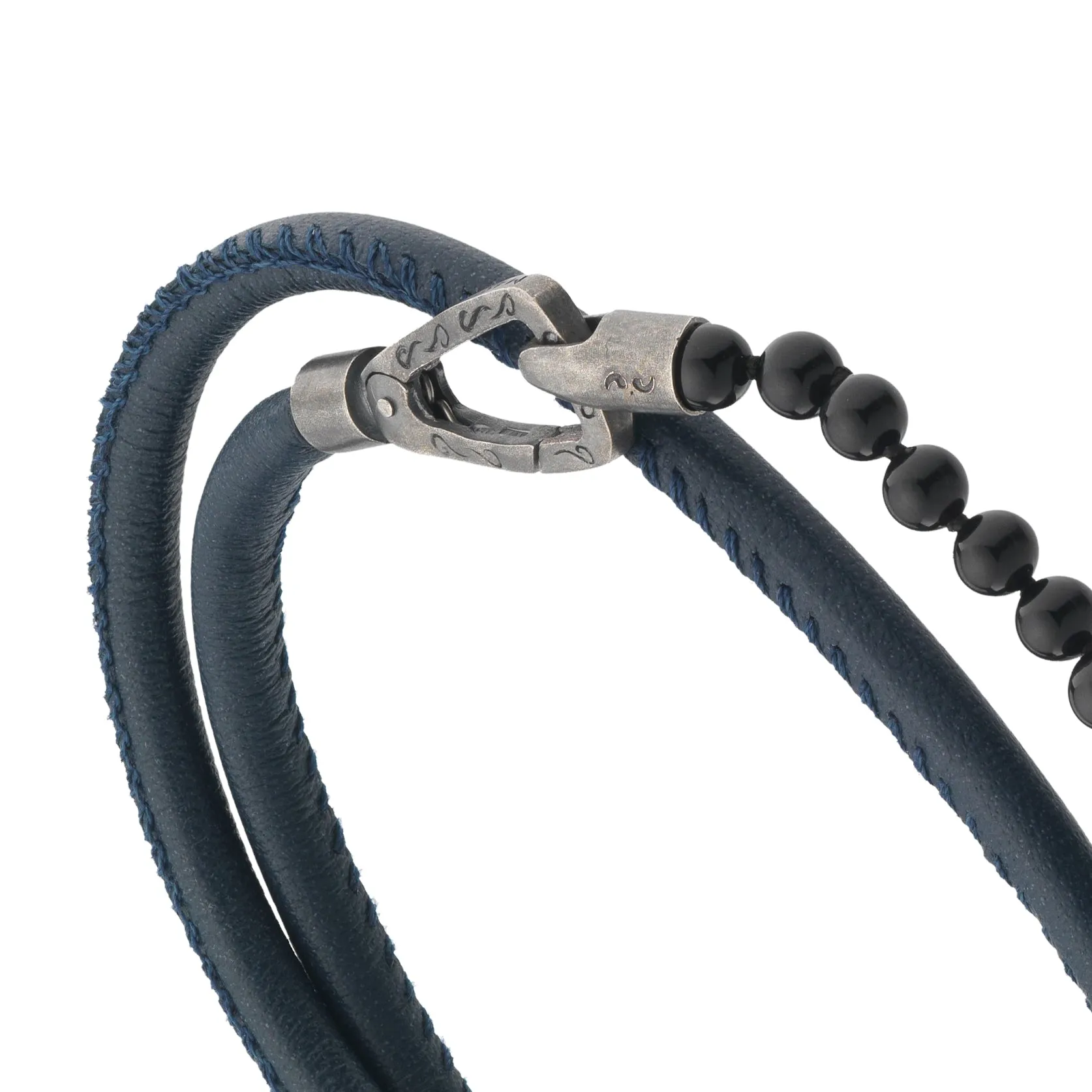 Mini Onyx Beads Double Wrap Bracelet with blue leather sold by Marco Dal Maso product image thumbnail 3