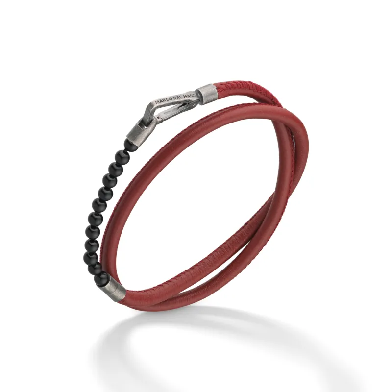 Mini Onyx Beads Double Wrap Bracelet with red leather sold by Marco Dal Maso