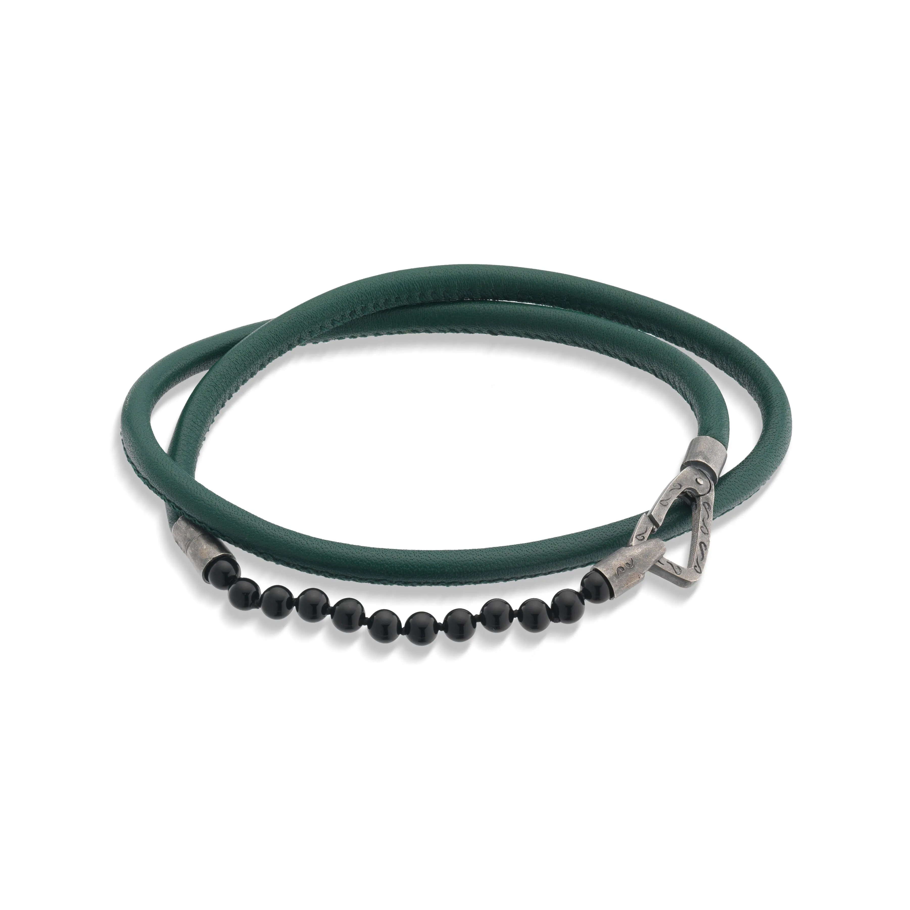 Mini Onyx Beads Double Wrap Bracelet with green leather sold by Marco Dal Maso product image thumbnail 2
