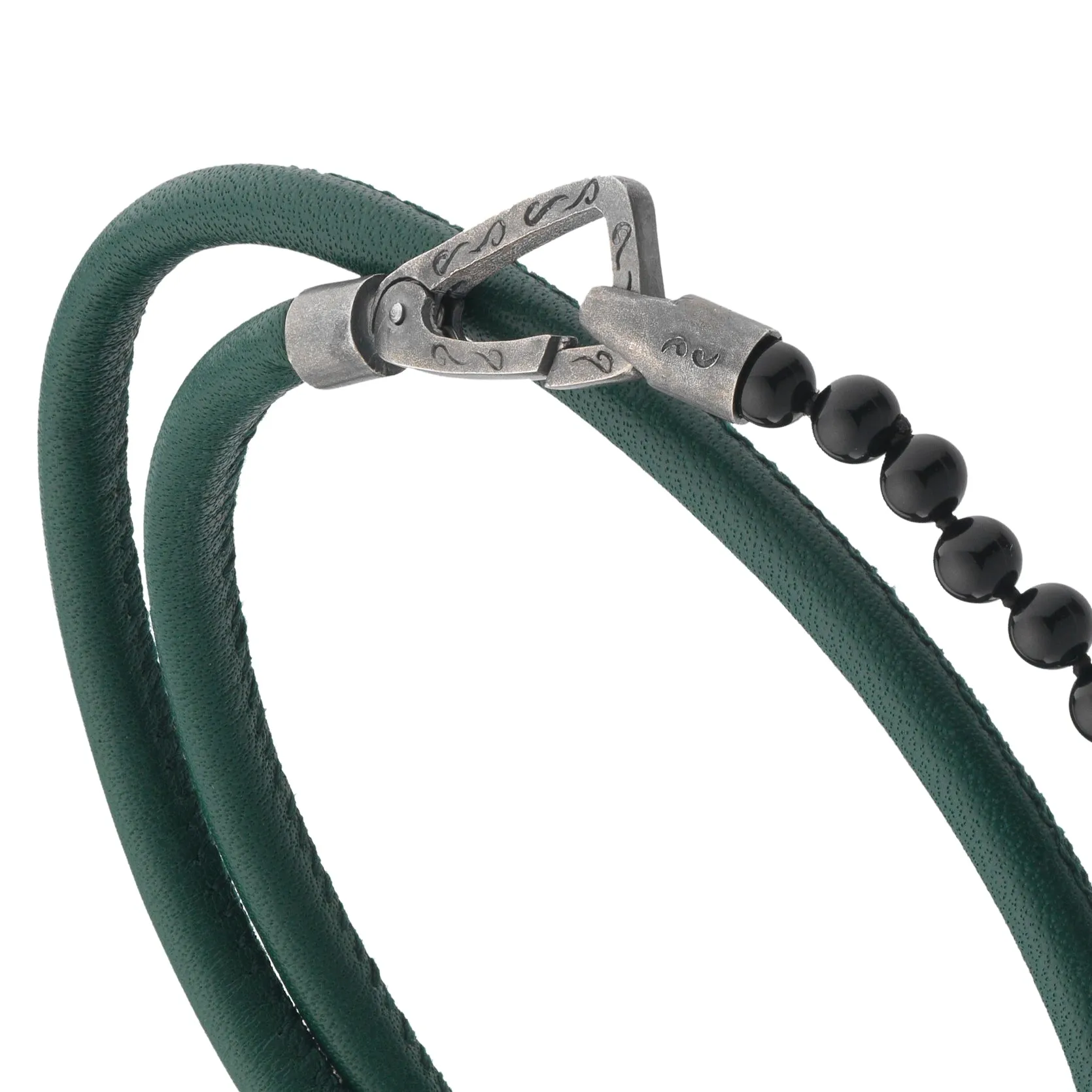 Mini Onyx Beads Double Wrap Bracelet with green leather sold by Marco Dal Maso product image thumbnail 3