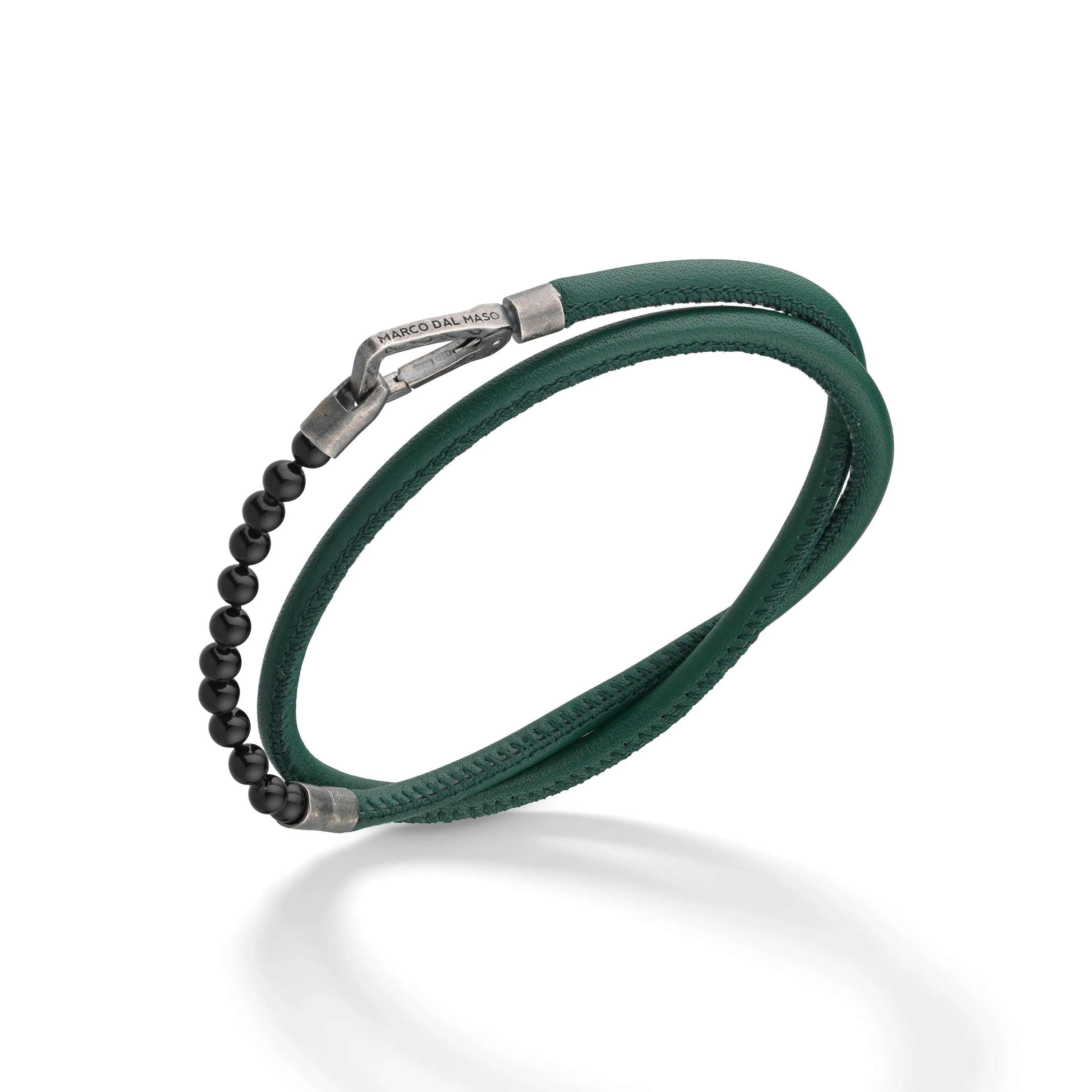 Mini Onyx Beads Double Wrap Bracelet with green leather sold by Marco Dal Maso