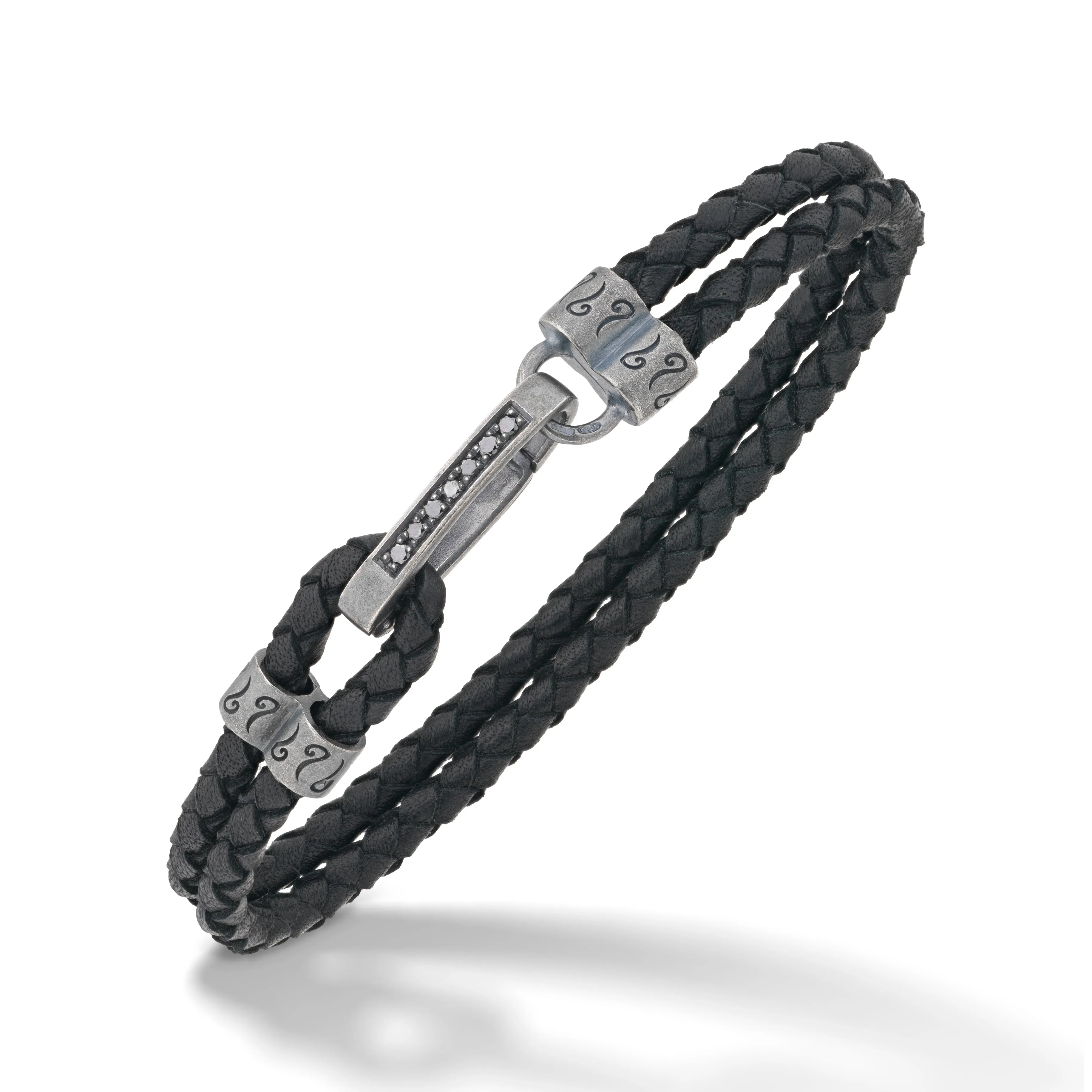 LASH Black Diamonds Silver Clasp Bracelet with Black Leather sold by Marco Dal Maso
