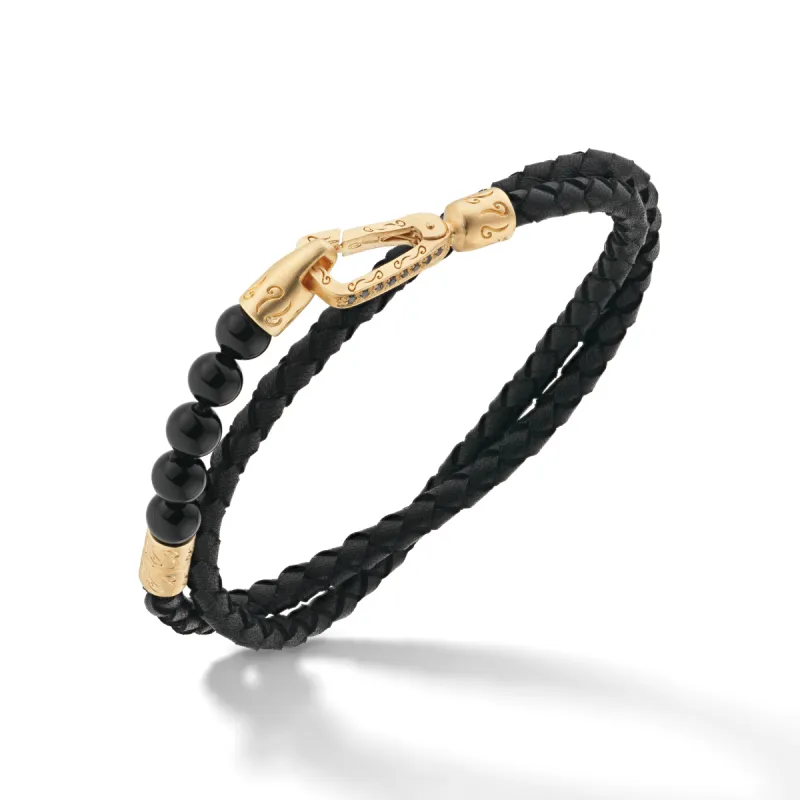 LASH Black Onyx Beaded 18K Vermeil Double Wrap Bracelet with black diamonds sold by Marco Dal Maso