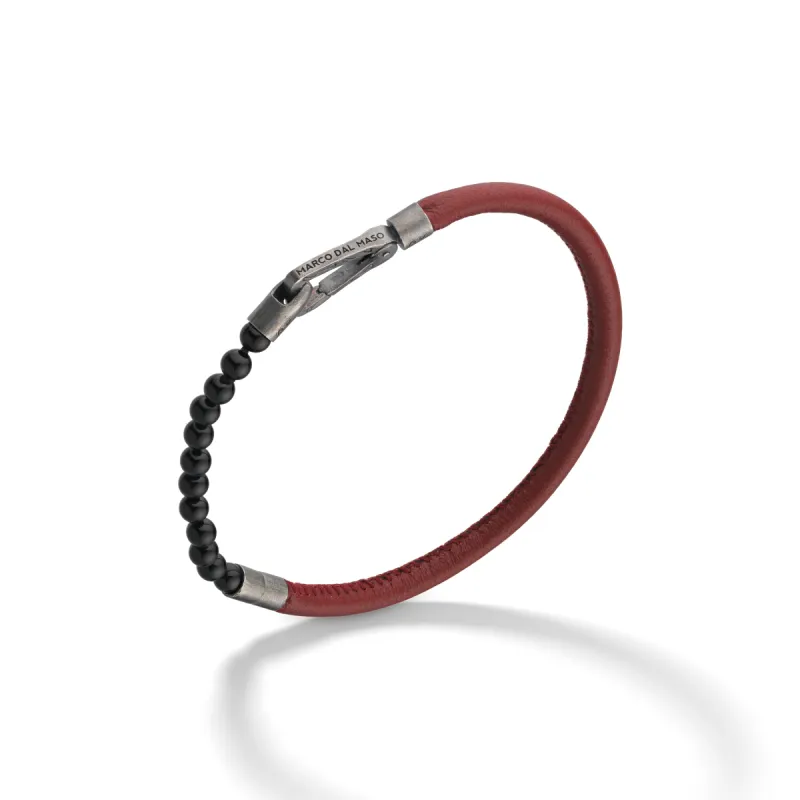 LASH Mini Onyx Beaded Single Bracelet with red leather sold by Marco Dal Maso