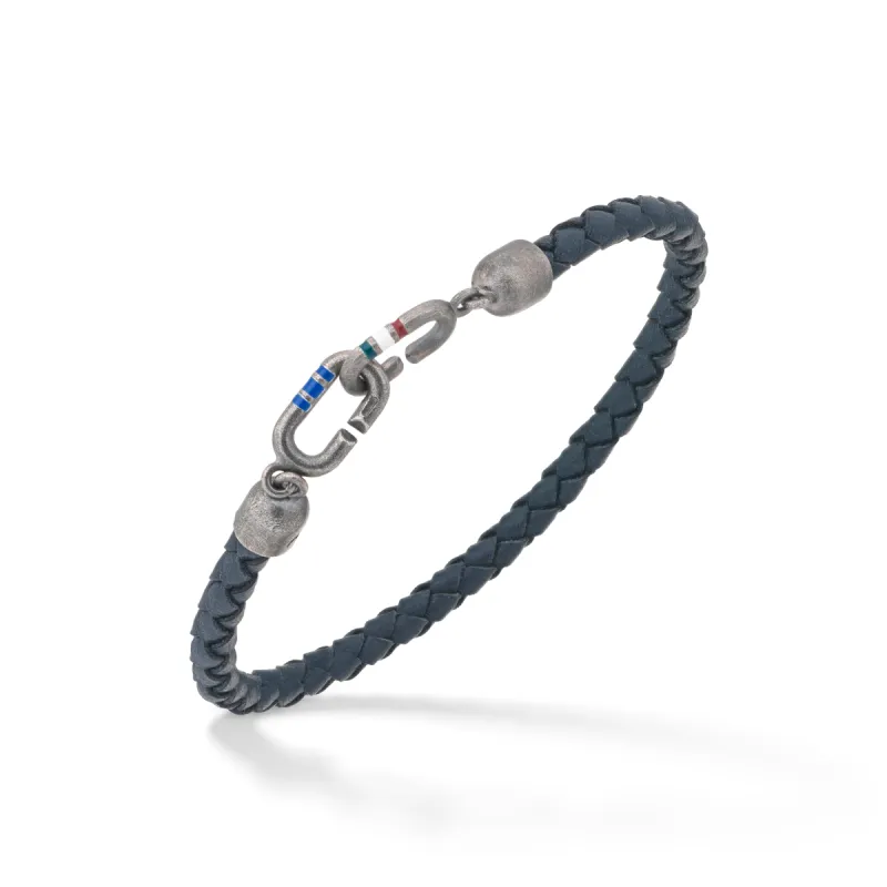 THE LINK Single Blue Enamel and Leather Bracelet sold by Marco Dal Maso