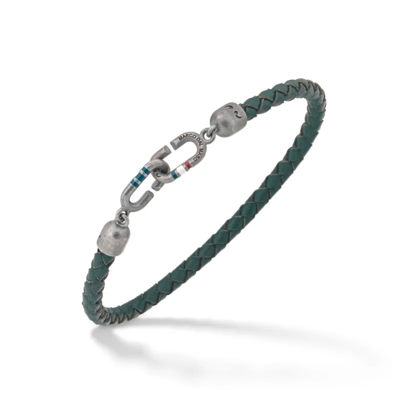 THE LINK Single Green Enamel and Leather Bracelet sold by Marco Dal Maso