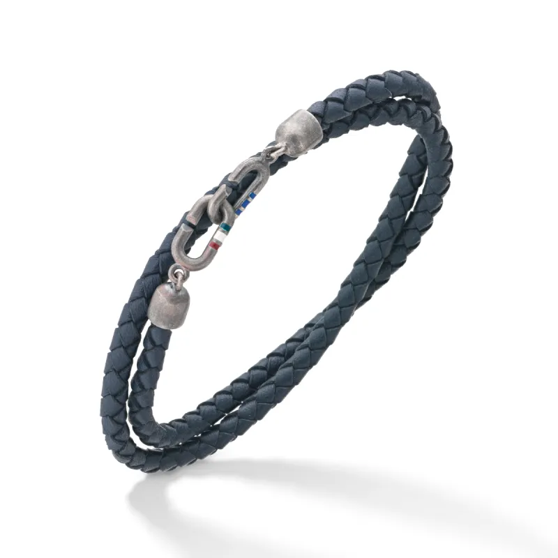 THE LINK Double Wrap Blue Enamel and Leather Bracelet sold by Marco Dal Maso