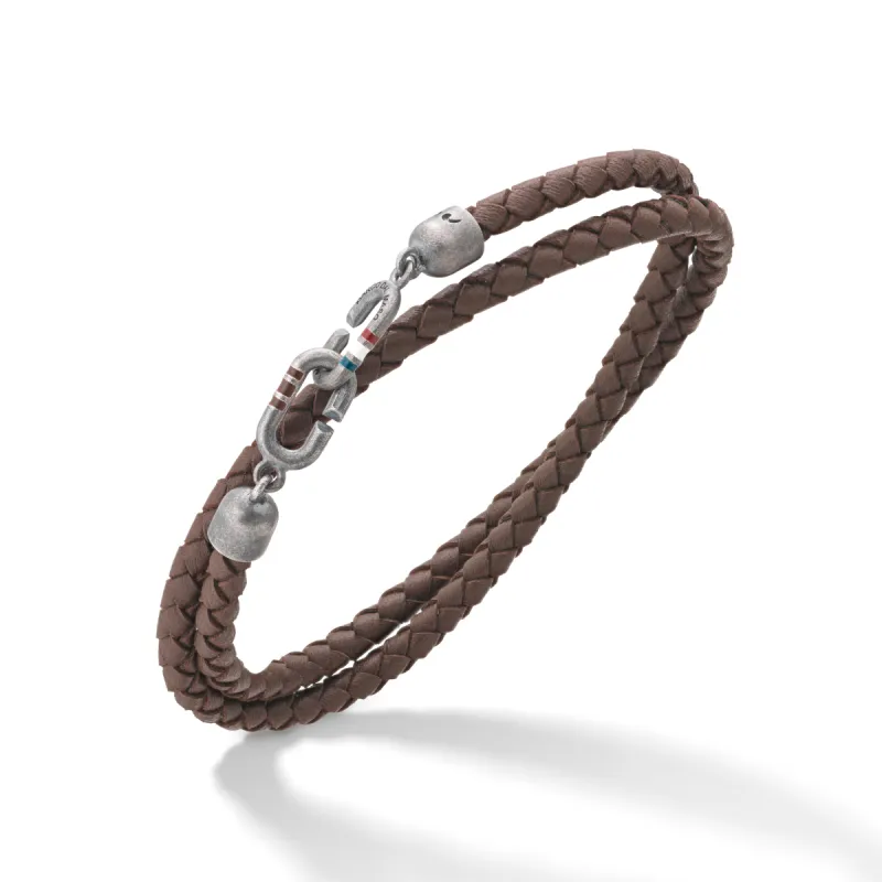 THE LINK Double Wrap Brown Enamel and Leather Bracelet sold by Marco Dal Maso