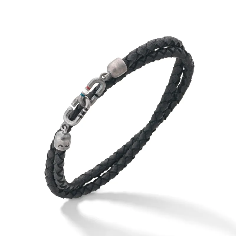 THE LINK Double Wrap Black Enamel and Leather Bracelet sold by Marco Dal Maso