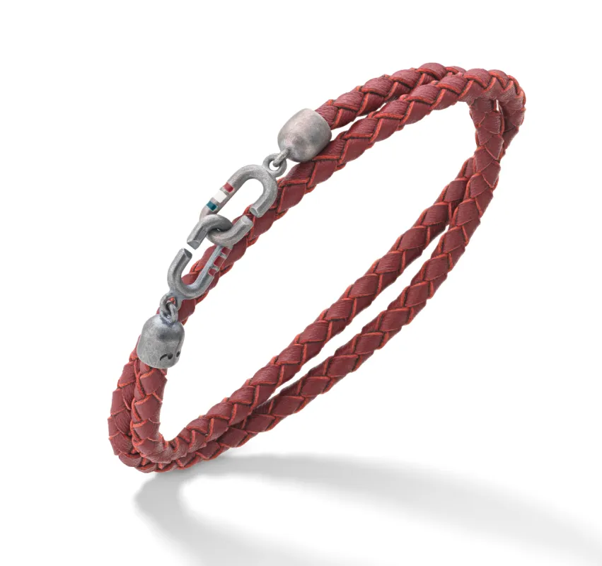 THE LINK Double Wrap Red Enamel and Leather Bracelet sold by Marco Dal Maso