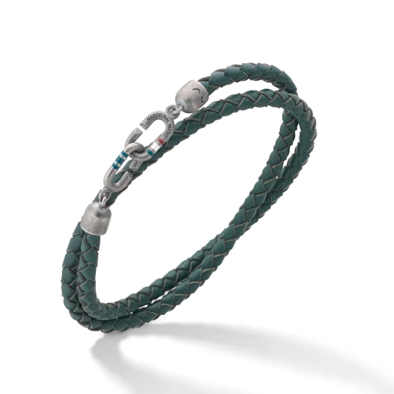 THE LINK Double Wrap Green Enamel and Leather Bracelet sold by Marco Dal Maso