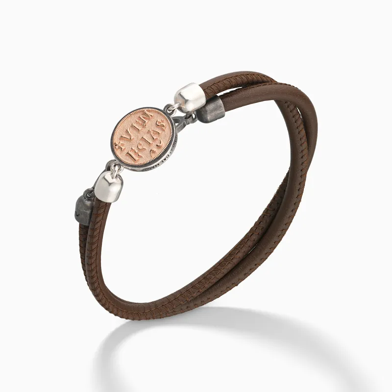 MONETA 18K Rose Vermeil Bracelet With Brown Leather sold by Marco Dal Maso