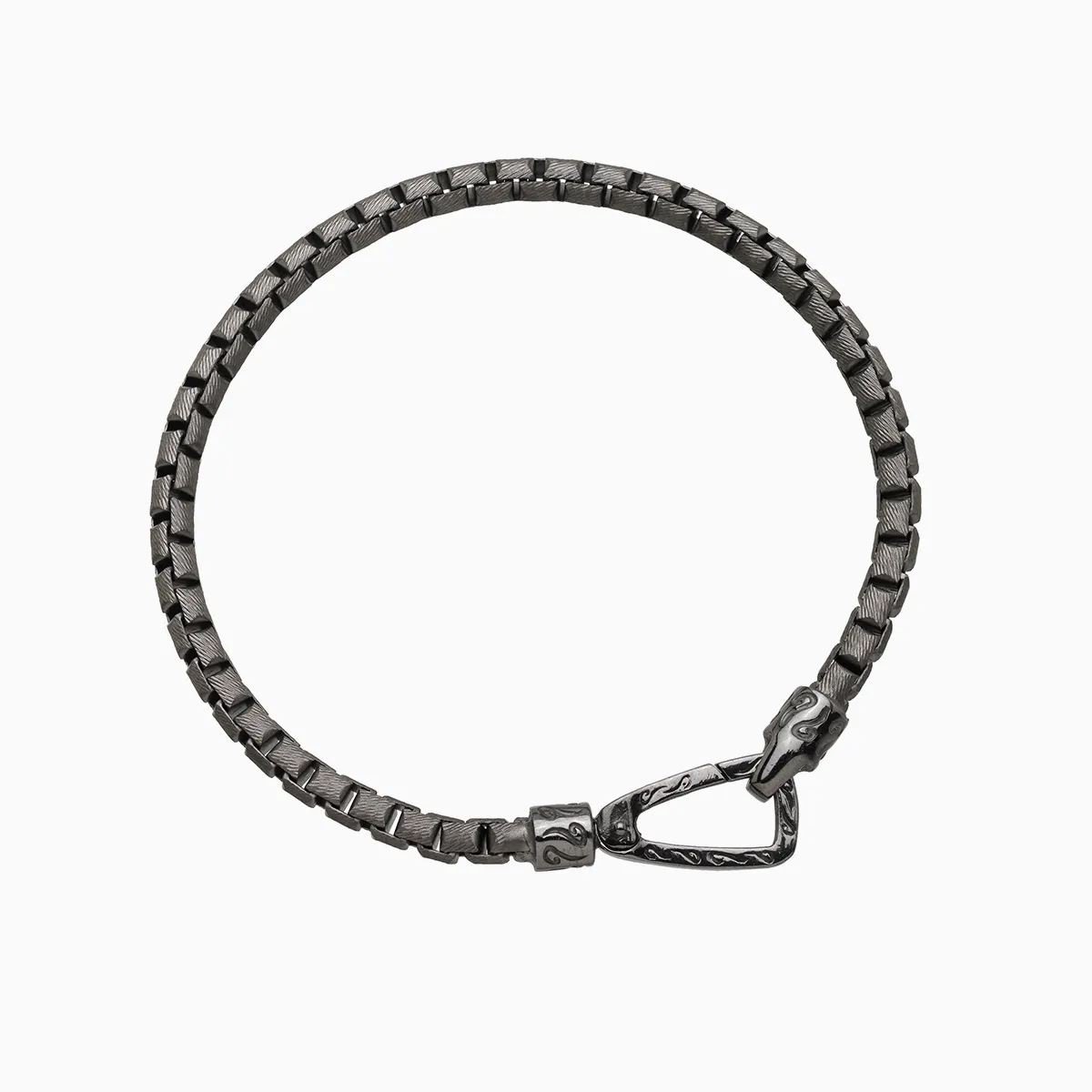 ULYSSES Carved Tubular Burnished Silver Bracelet Matte Chain and Polish Clasp sold by Marco Dal Maso