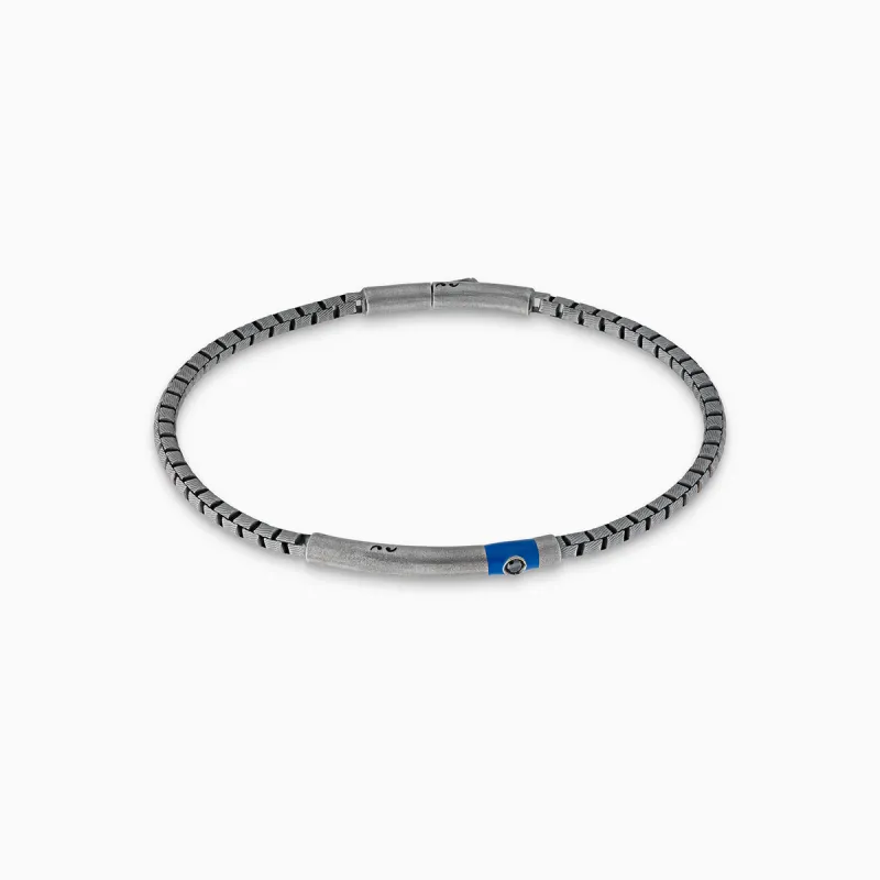 ULYSSES Carved Tubular Oxidized Bracelet with Black Diamond and Blue Enamel sold by Marco Dal Maso