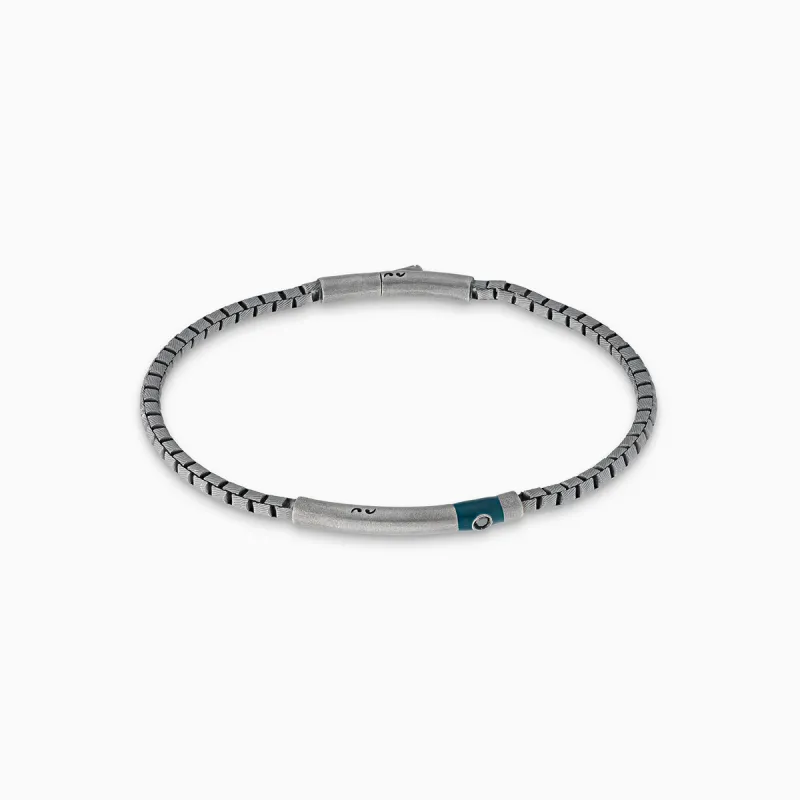 ULYSSES Carved Tubular Oxidized Bracelet with Black Diamond and Green Enamel sold by Marco Dal Maso